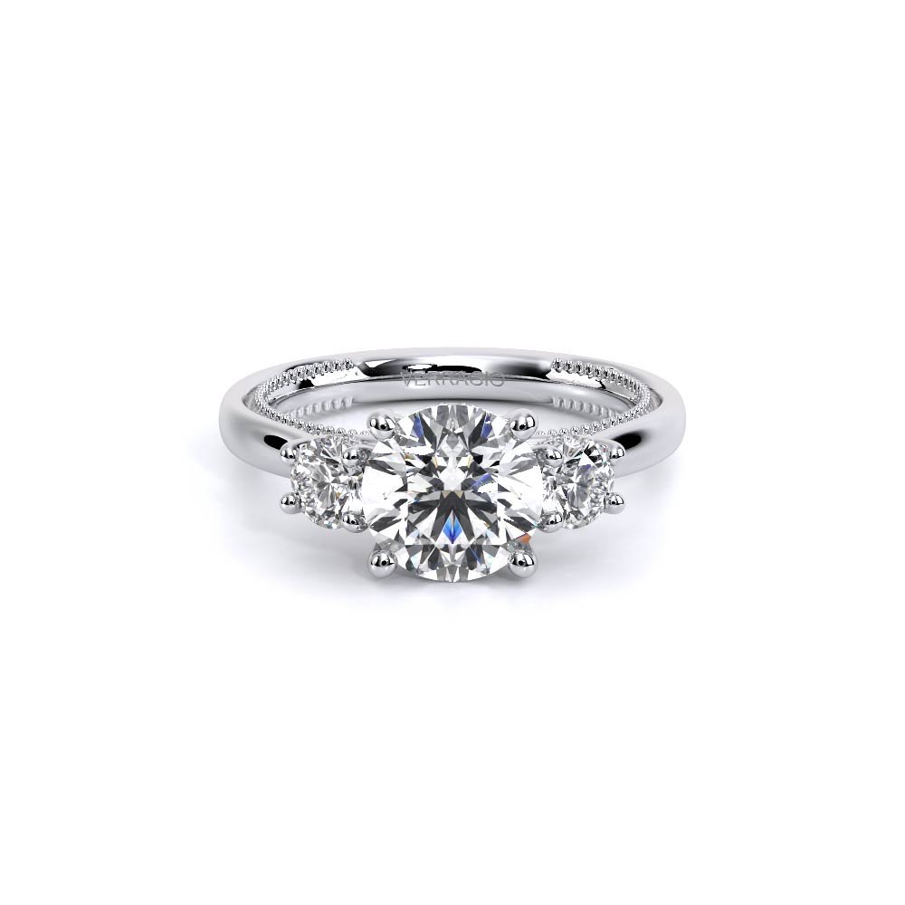Round Three-Stone Platinum Engagement Ring - REN-993