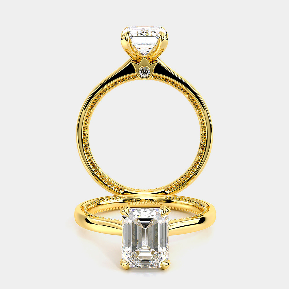 Emerald Solitaire 18k Yellow Gold Engagement Ring - REN-SOL301