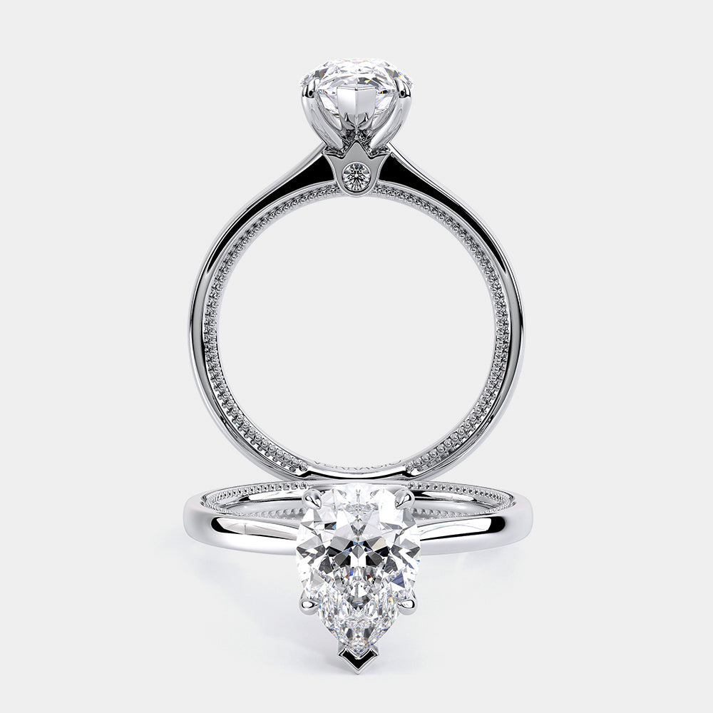 Pear Solitaire 18k White Gold Engagement Ring - REN-SOL301