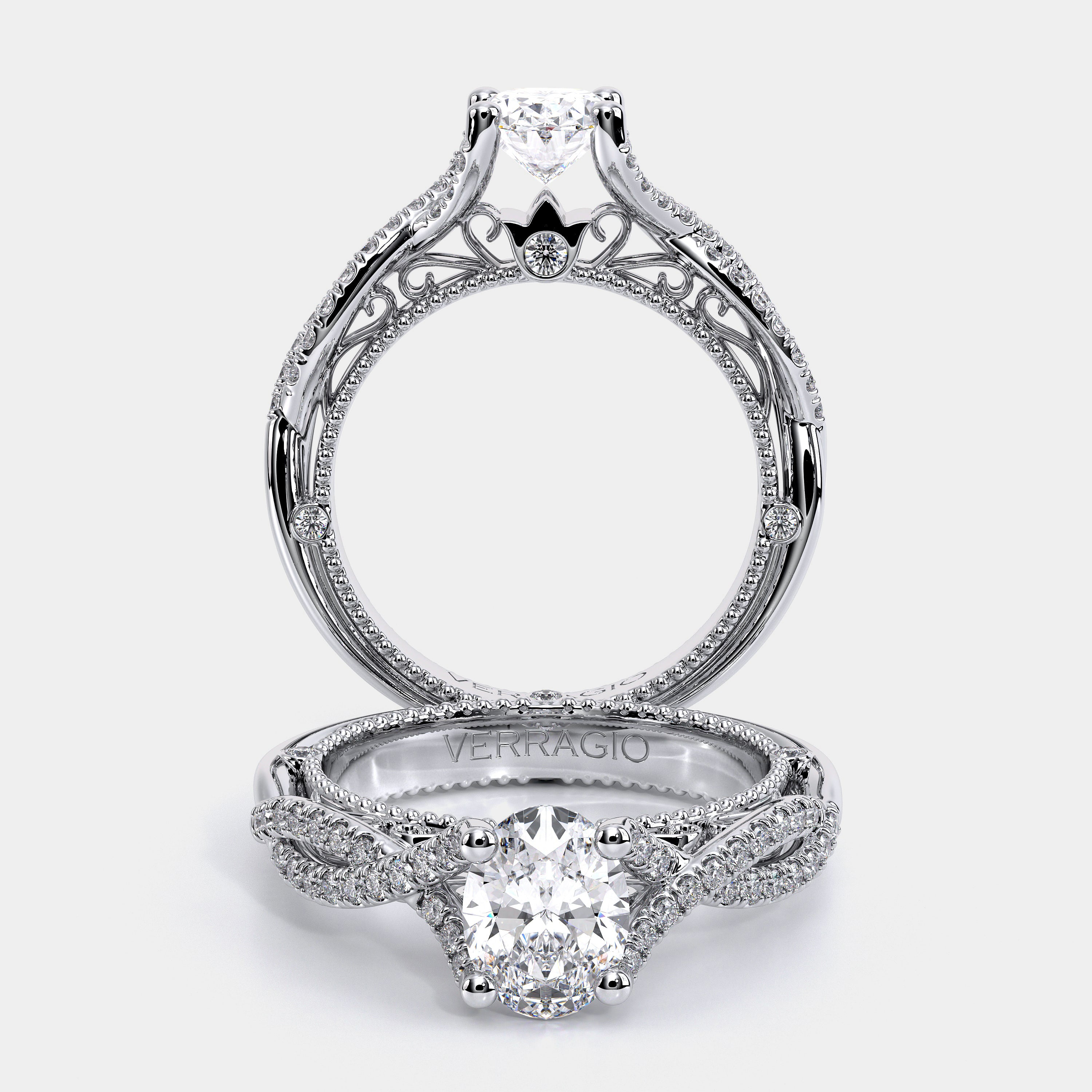 Oval Pavé Platinum Engagement Ring - VEN-5003
