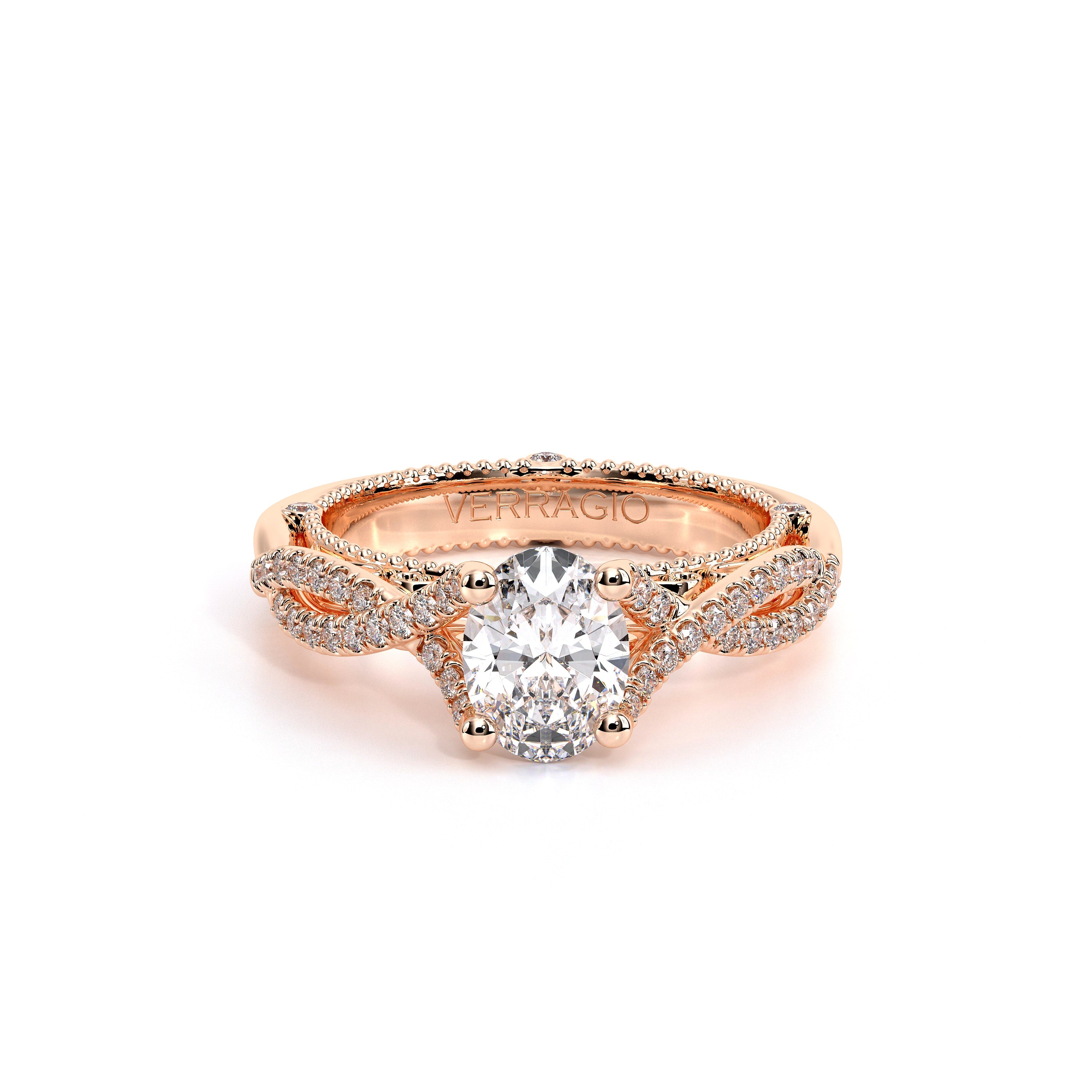 Oval Pavé 14k Rose Gold Engagement Ring - VEN-5003