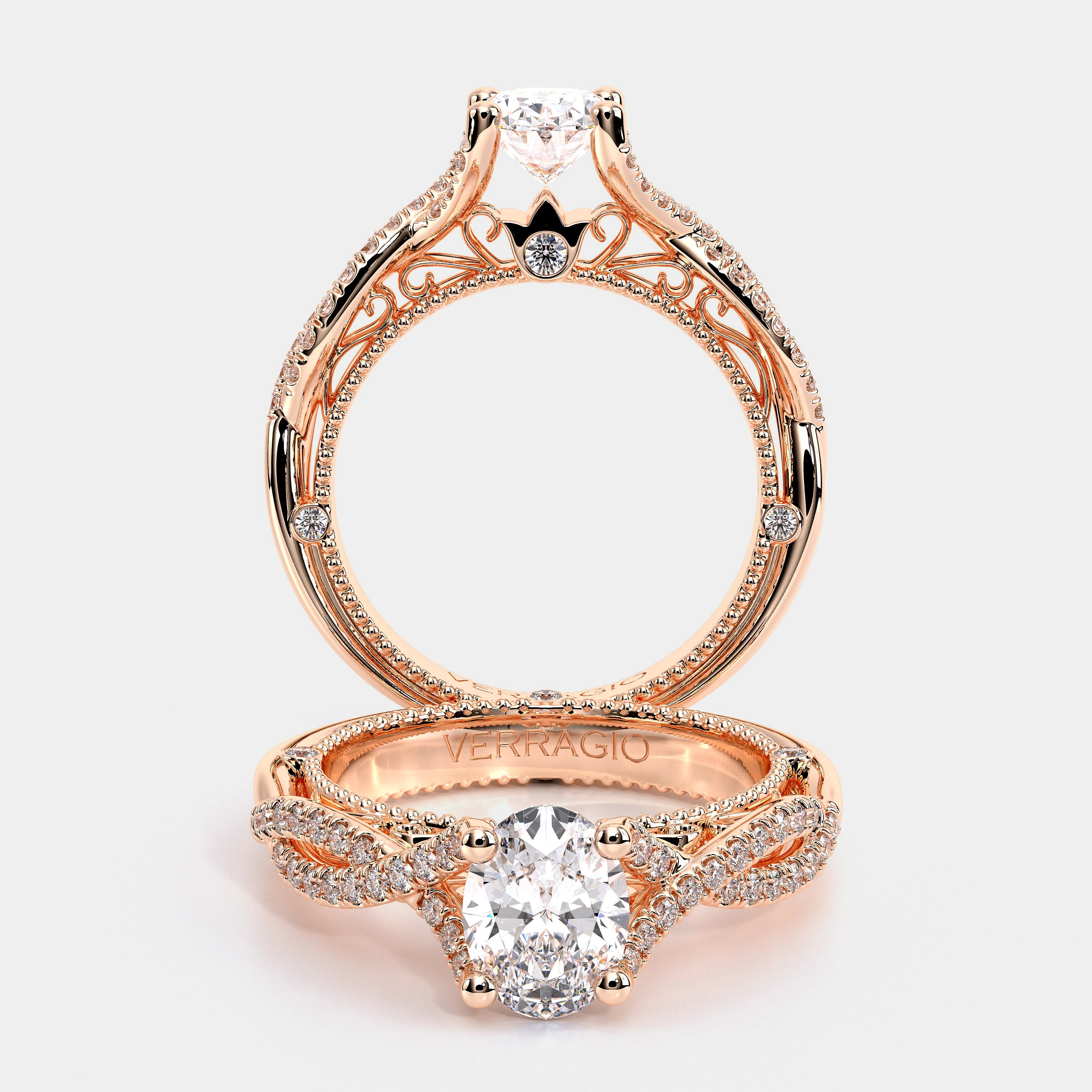 Oval Pavé 14k Rose Gold Engagement Ring - VEN-5003