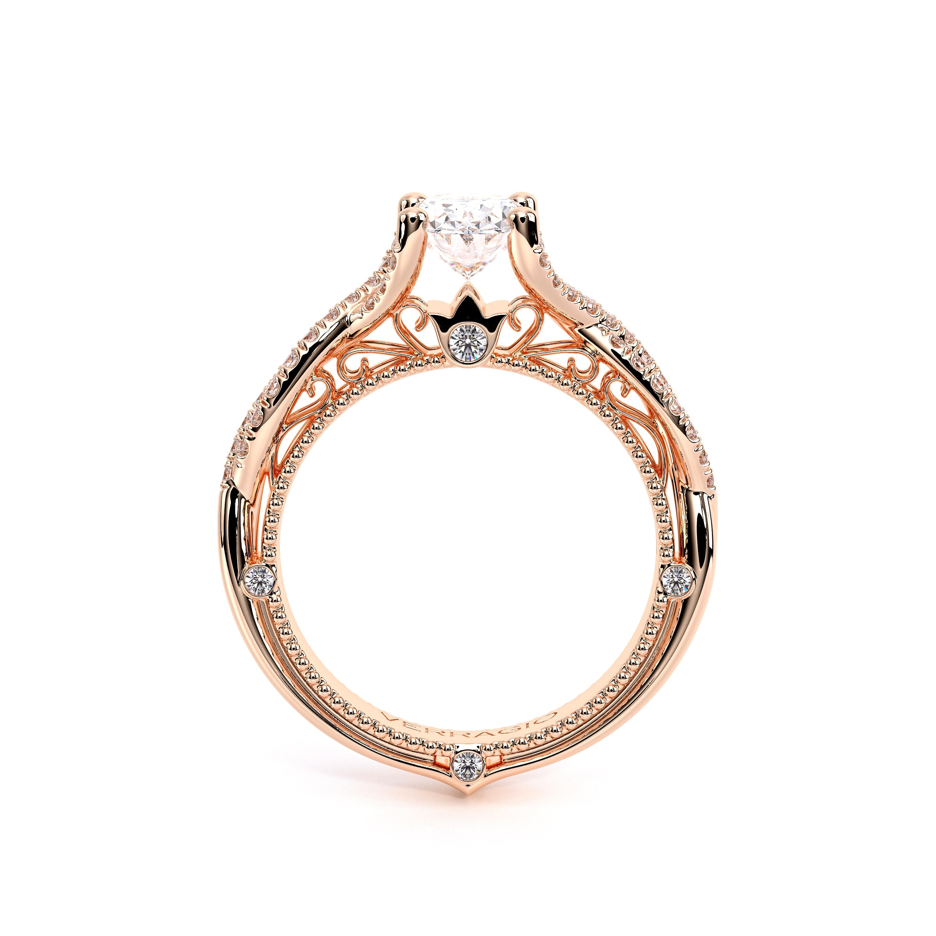 Oval Pavé 18k Rose Gold Engagement Ring - VEN-5003