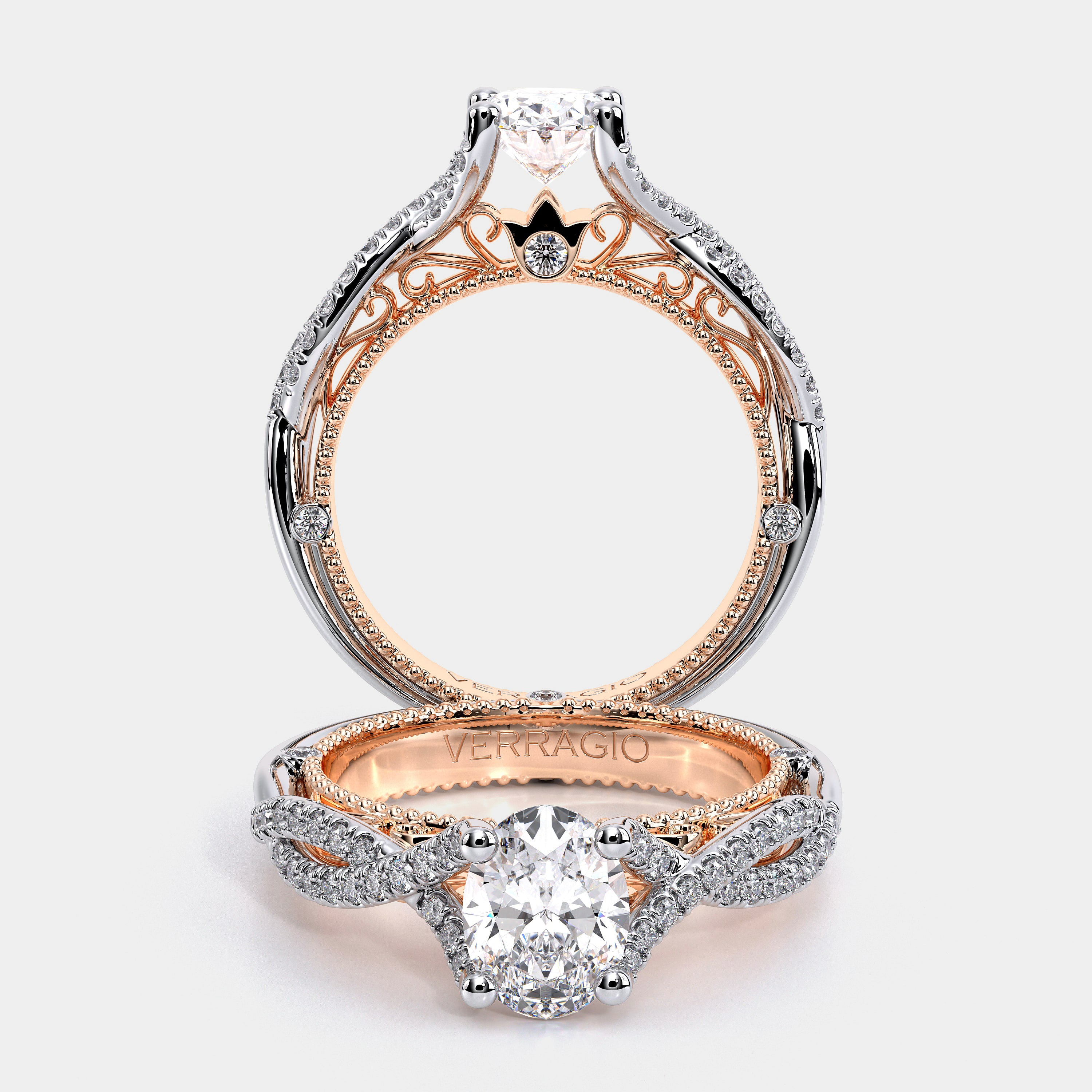 Oval Pavé 18k Rose and White Gold Engagement Ring - VEN-5003