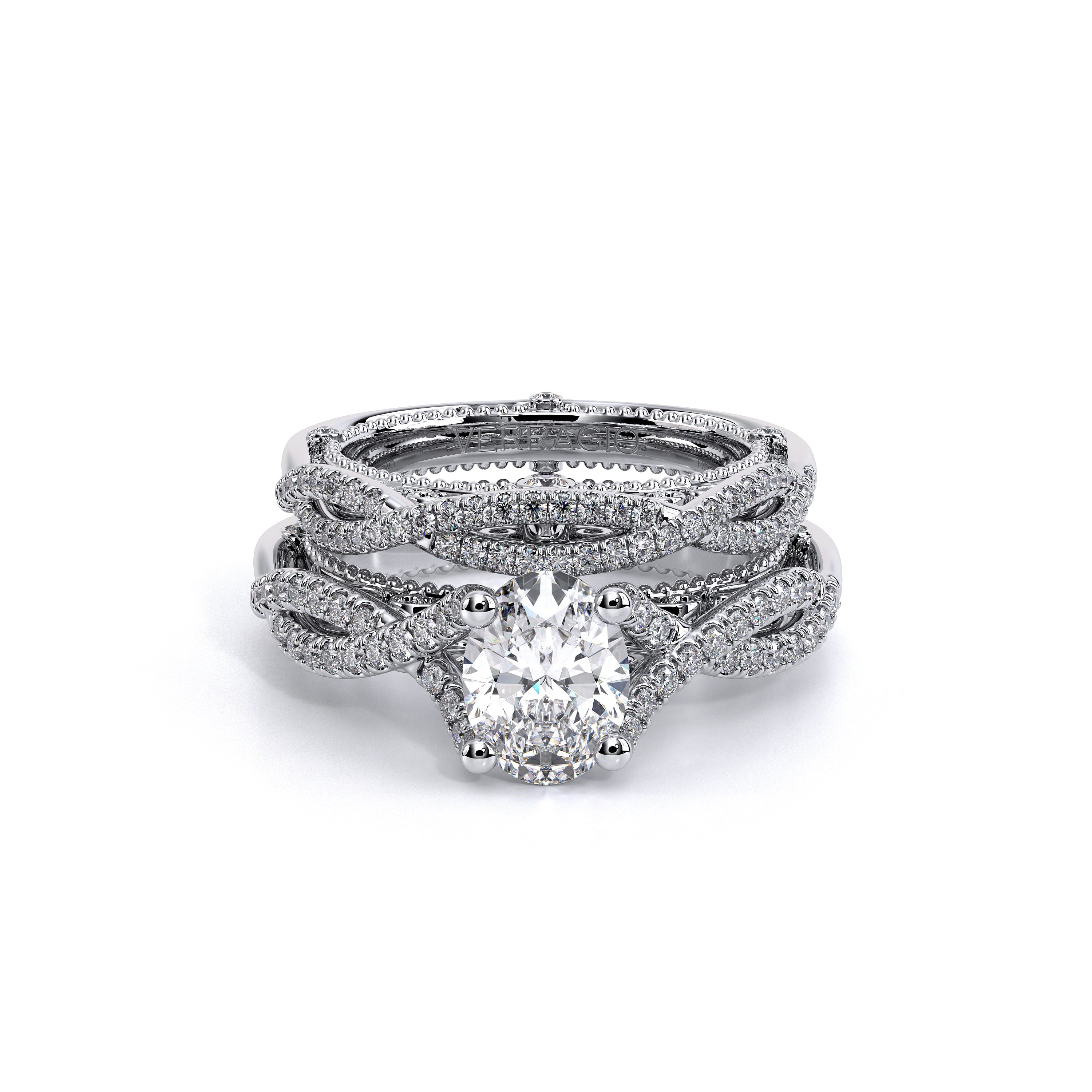 Oval Pavé 14k White Gold Engagement Ring - VEN-5003