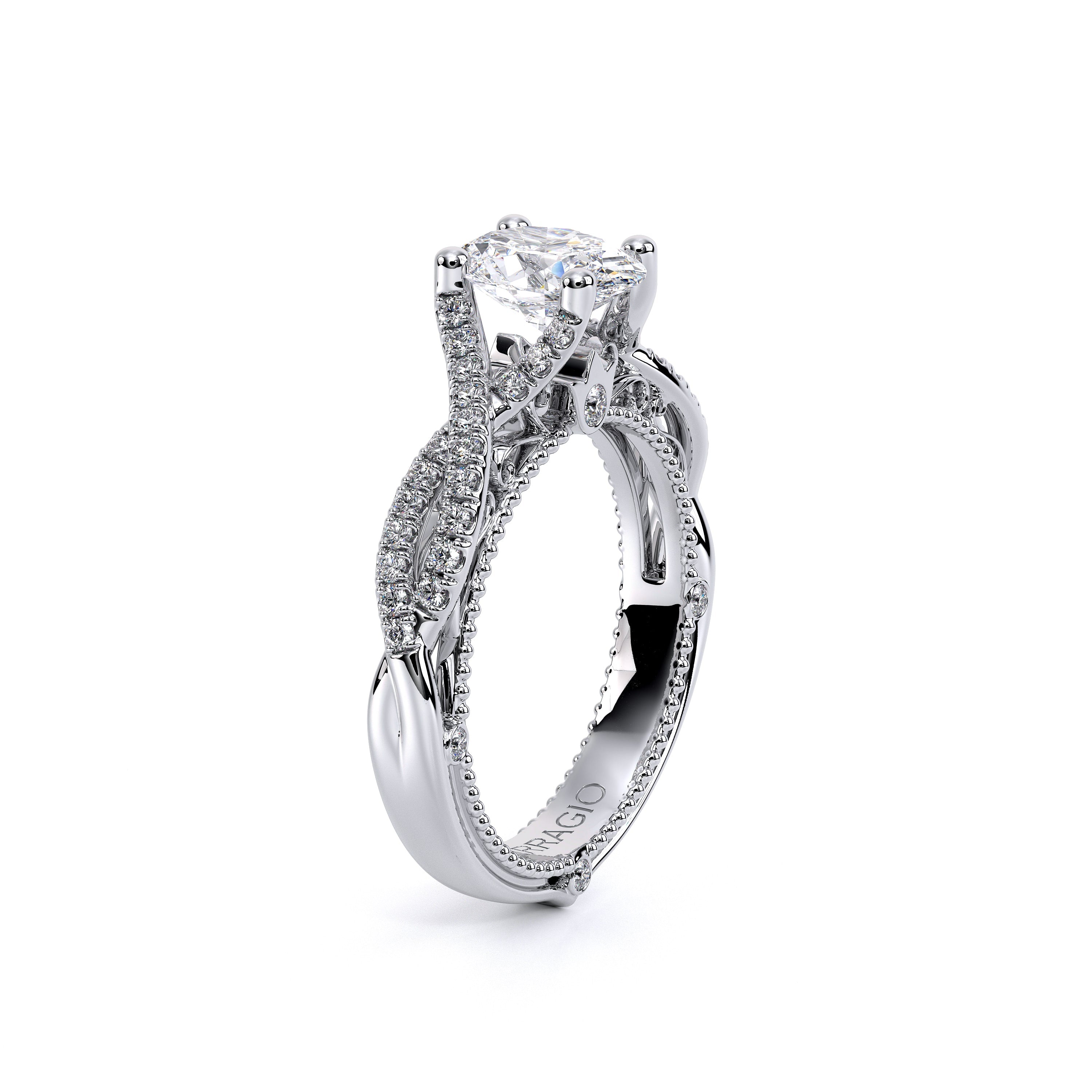 Oval Pavé 18k White Gold Engagement Ring - VEN-5003