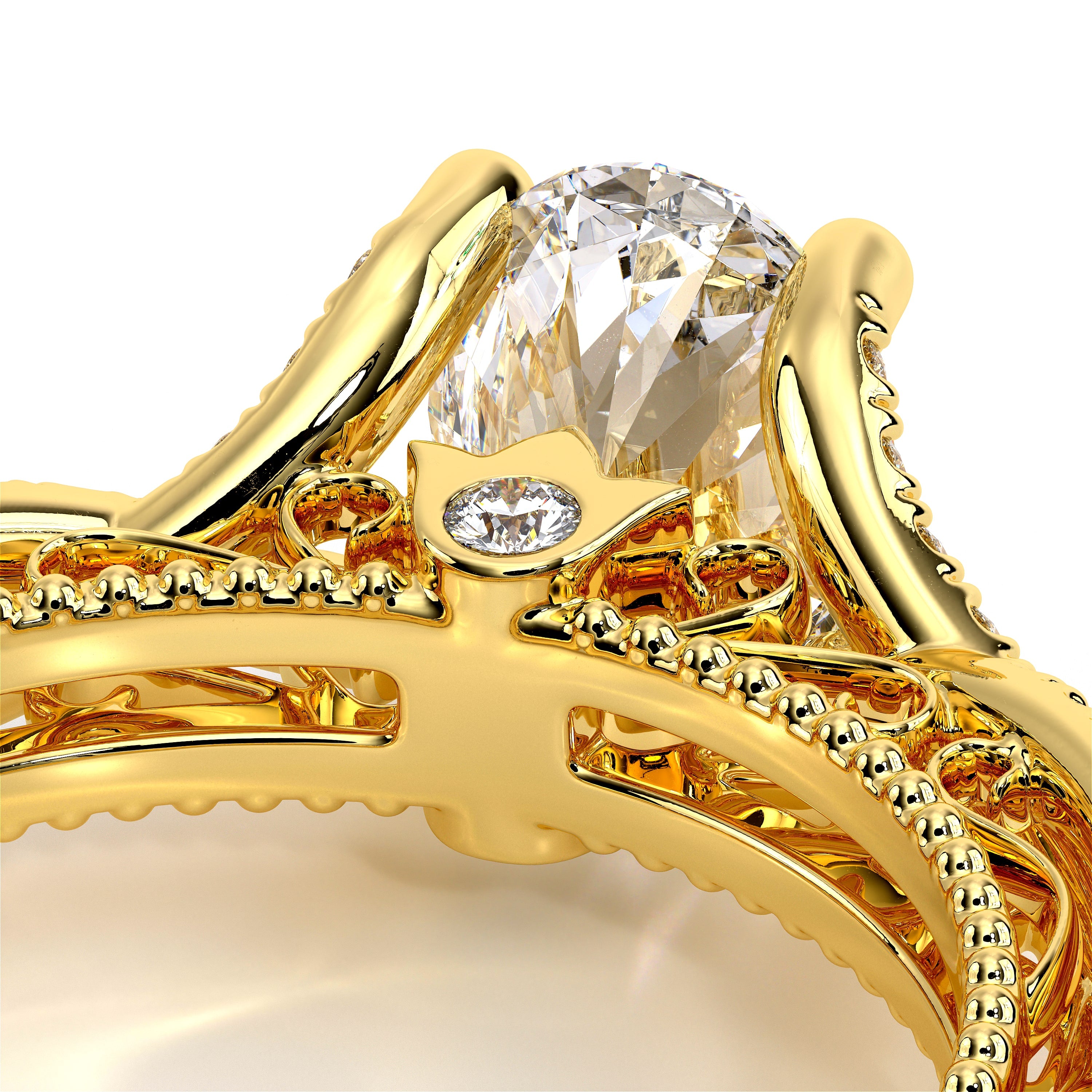 Oval Pavé 14k Yellow Gold Engagement Ring - VEN-5003