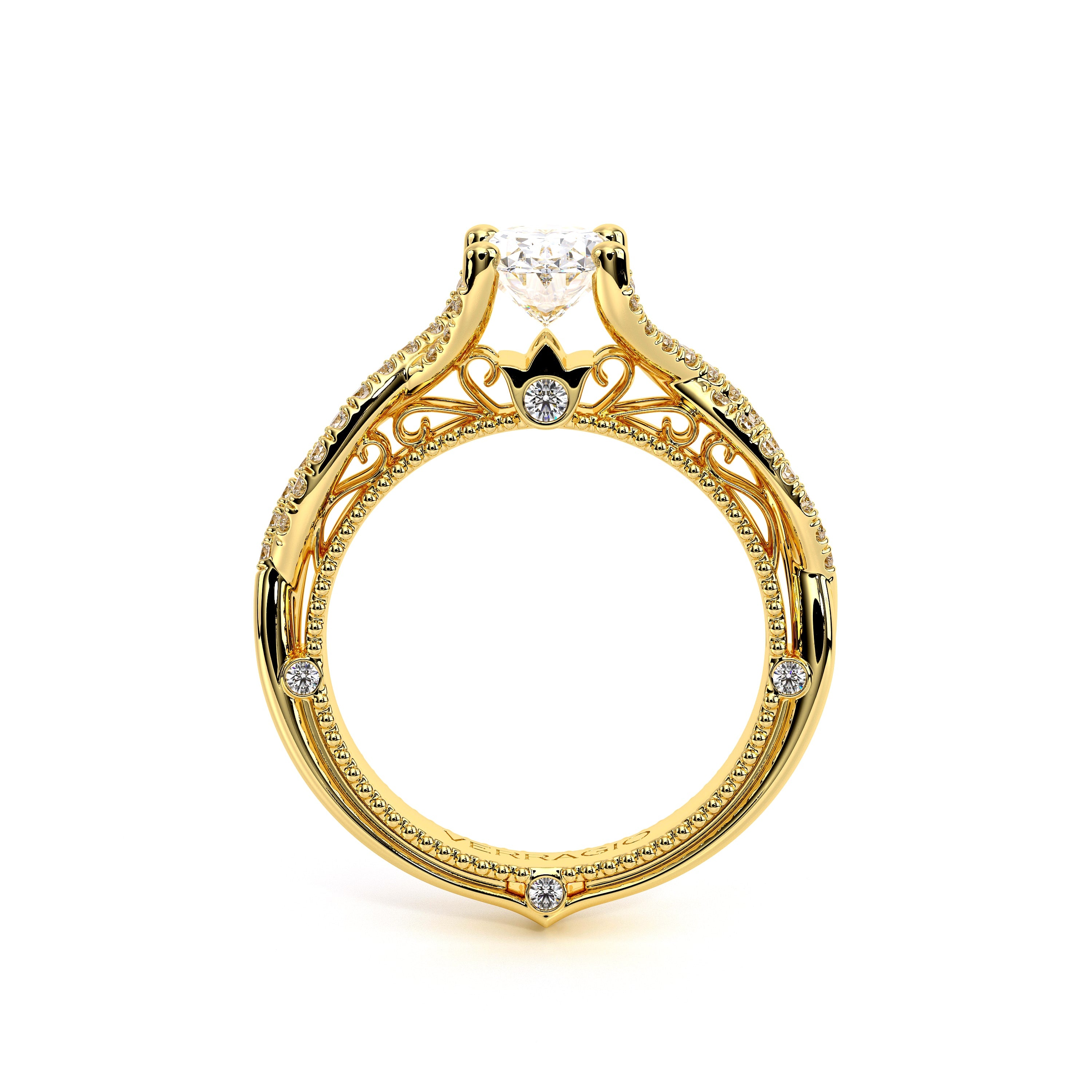 Oval Pavé 18k Yellow Gold Engagement Ring - VEN-5003