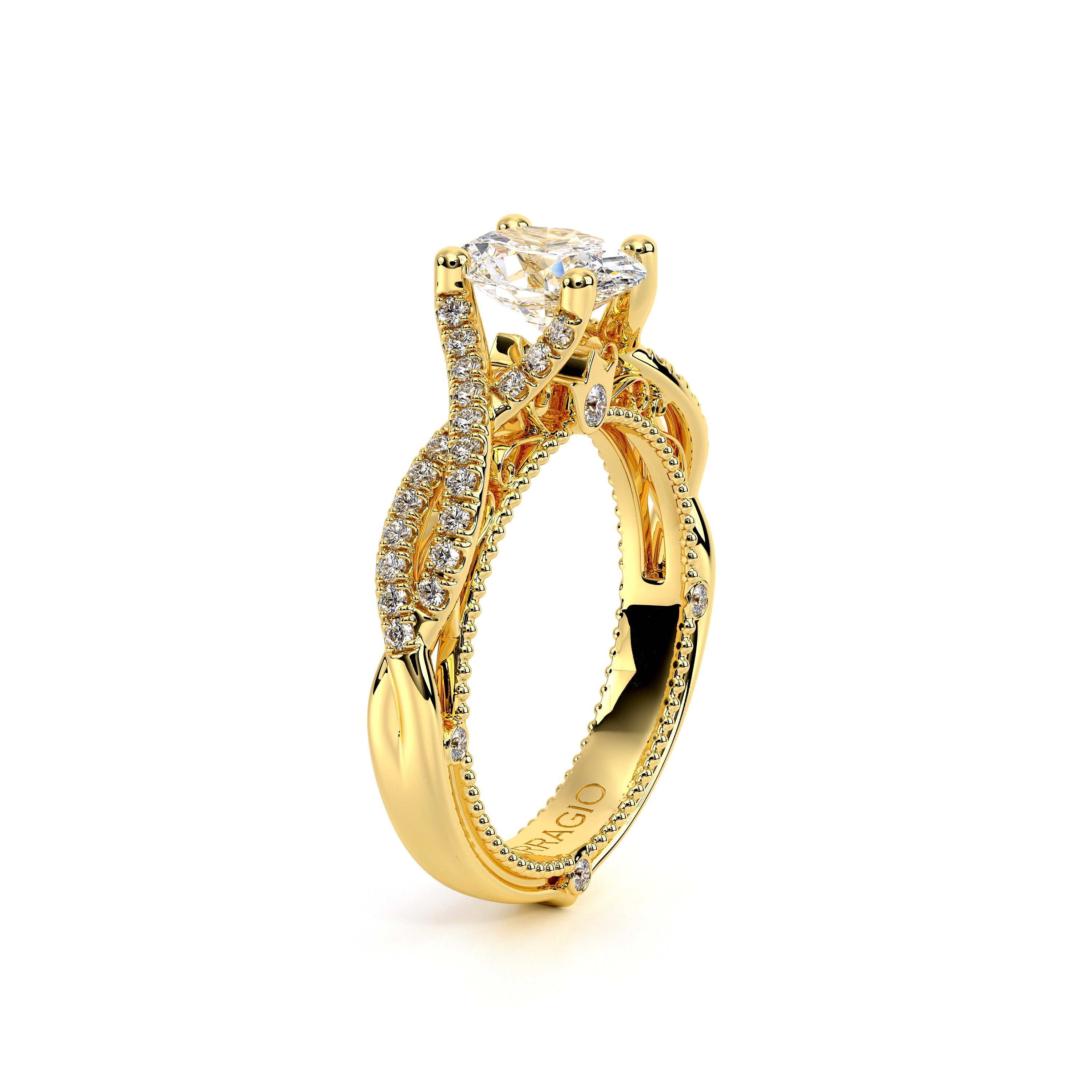 Oval Pavé 18k Yellow Gold Engagement Ring - VEN-5003