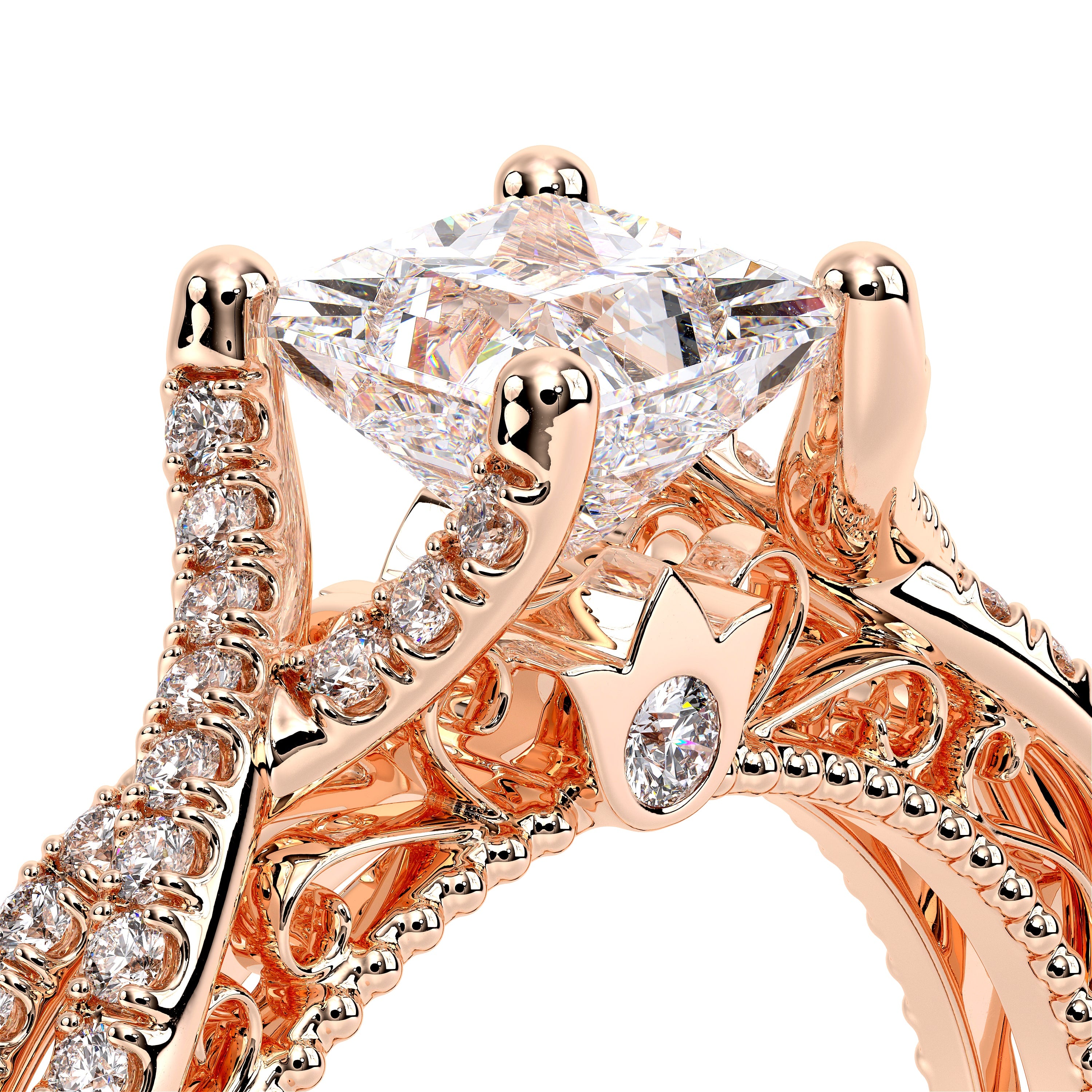 Princess Pavé 14k Rose Gold Engagement Ring - VEN-5003