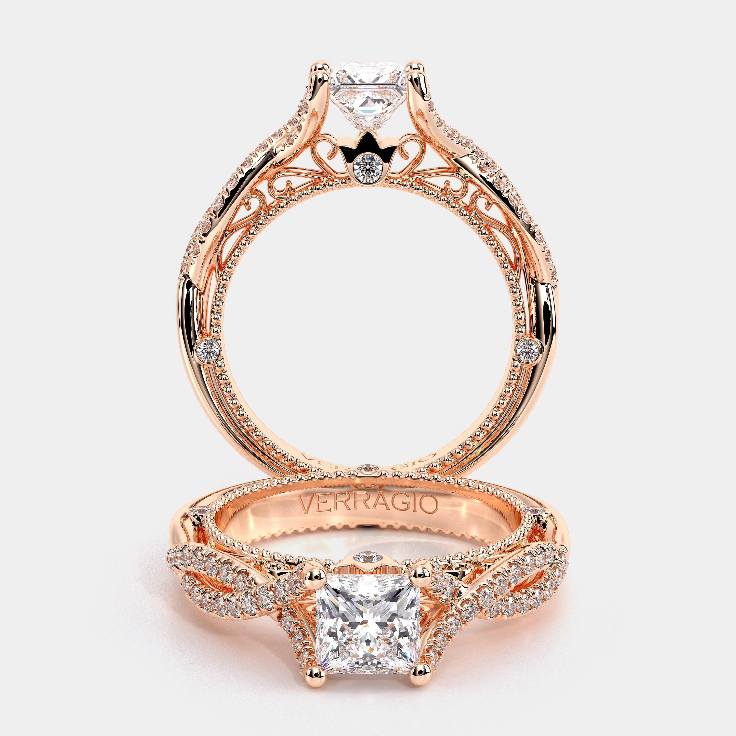 Princess Pavé 18k Rose Gold Engagement Ring - VEN-5003