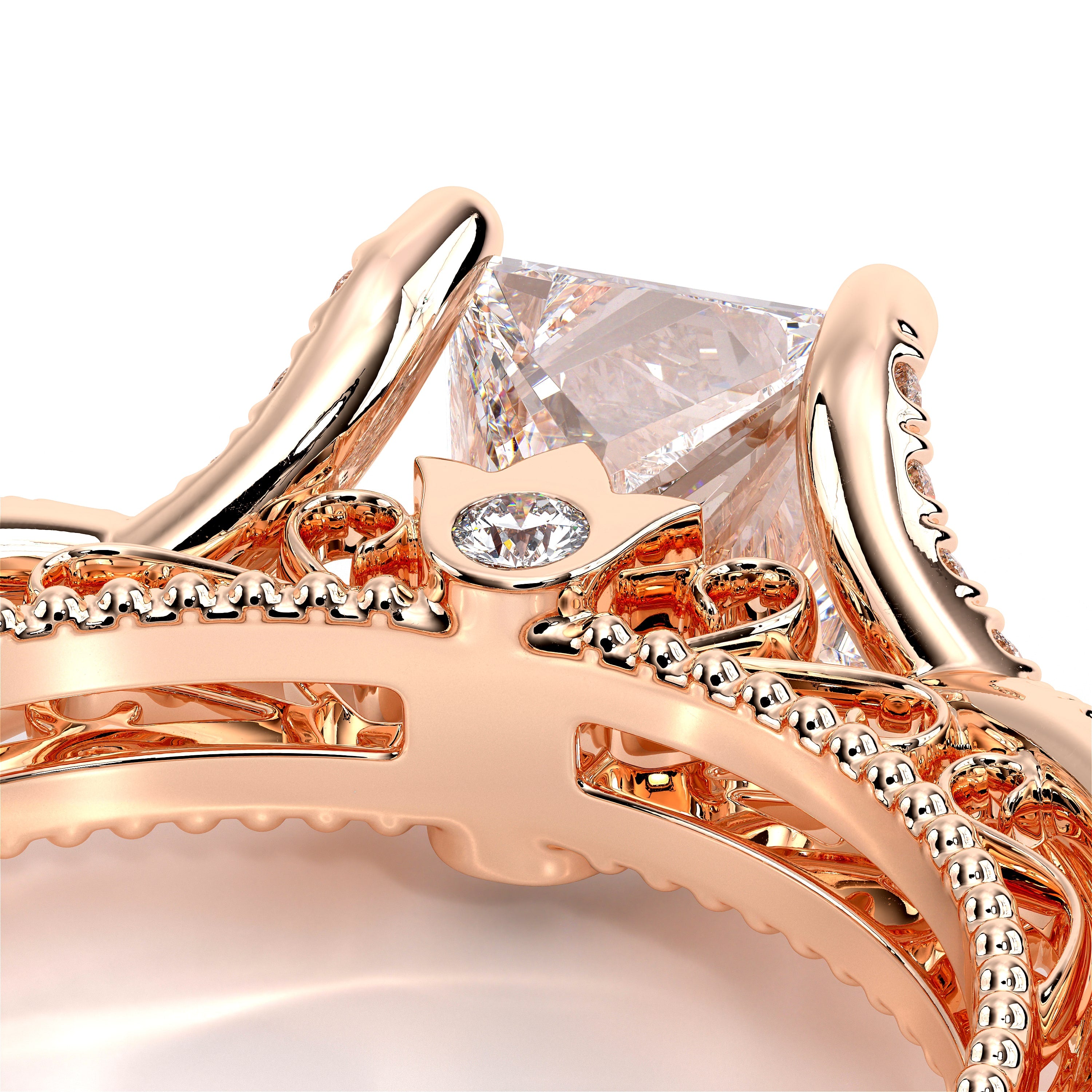 Princess Pavé 18k Rose Gold Engagement Ring - VEN-5003