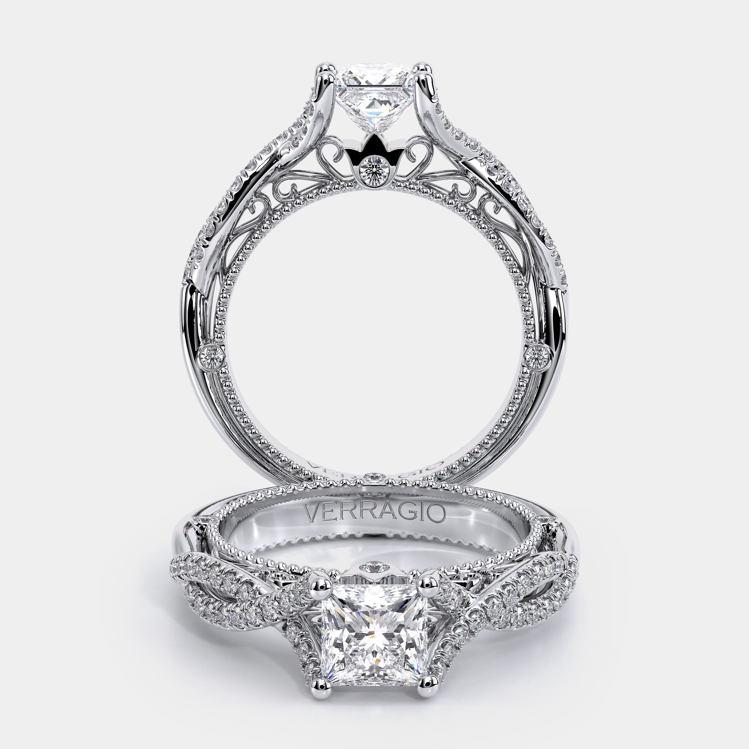 Princess Pavé 18k White Gold Engagement Ring - VEN-5003