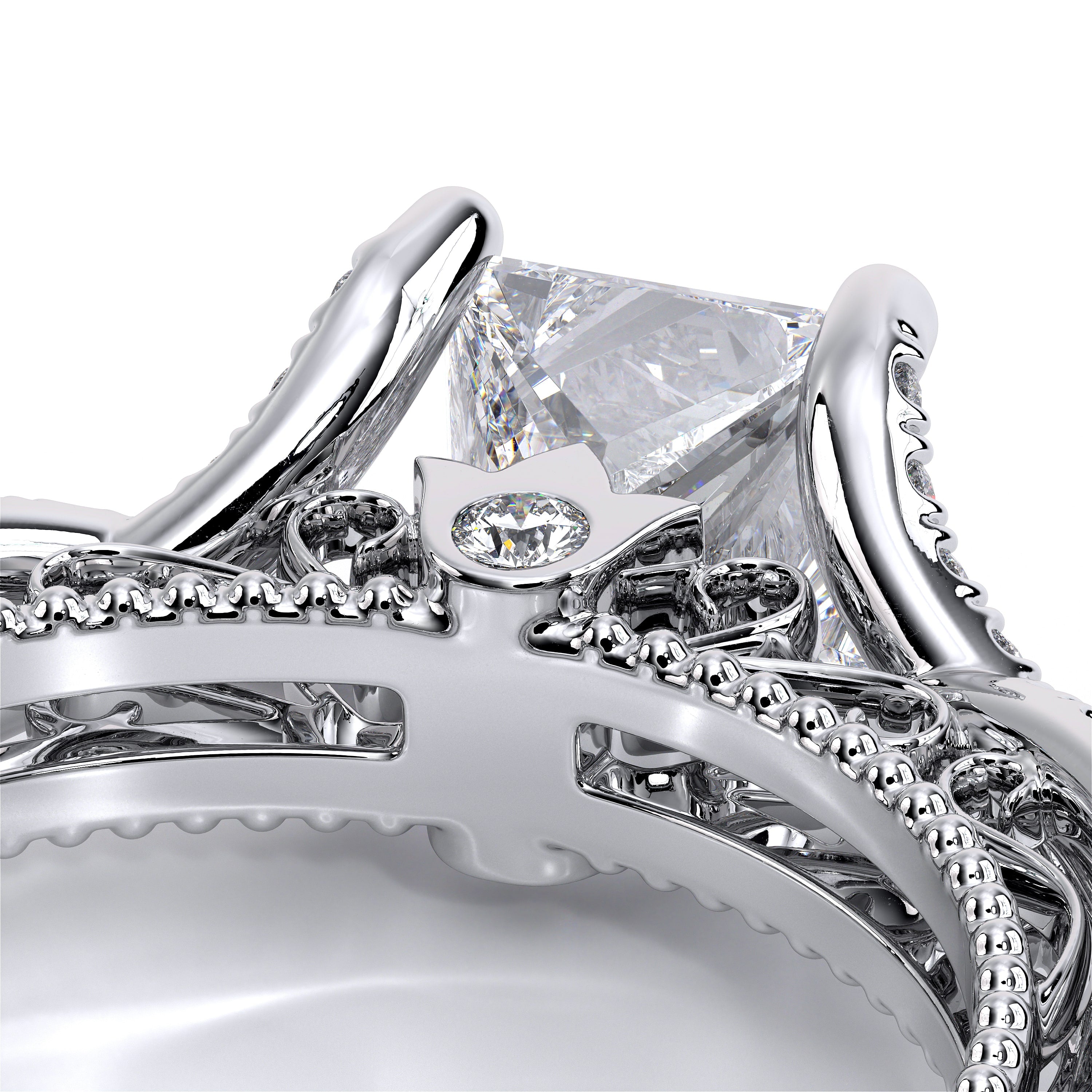 Princess Pavé 18k White Gold Engagement Ring - VEN-5003