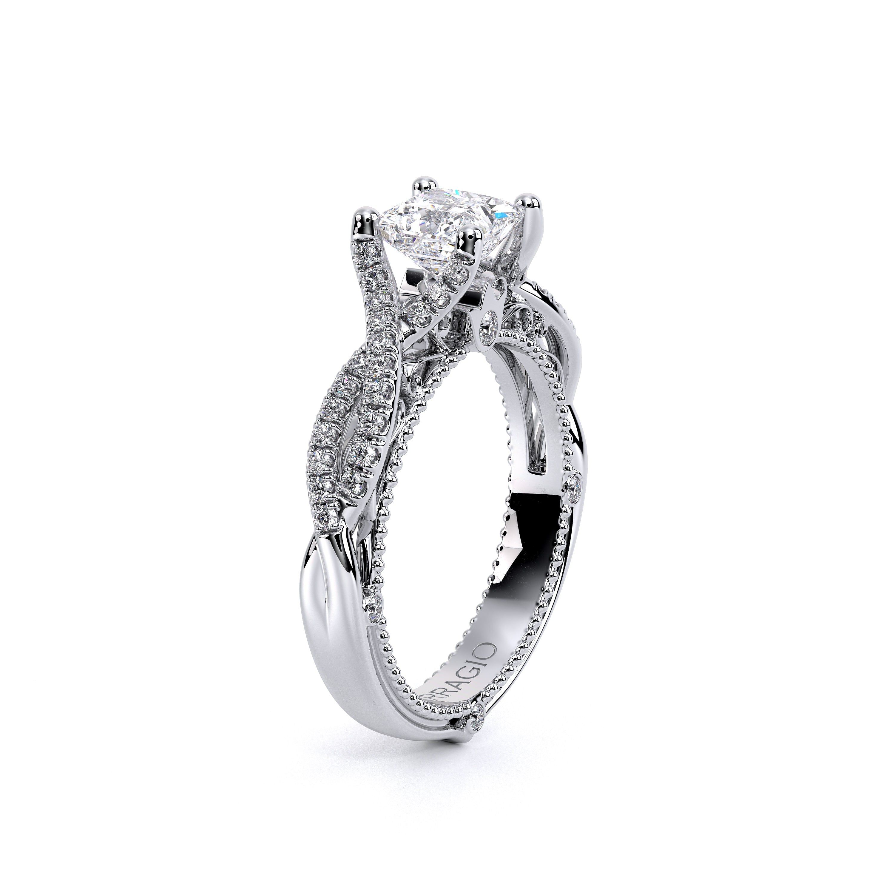 Princess Pavé 18k White Gold Engagement Ring - VEN-5003
