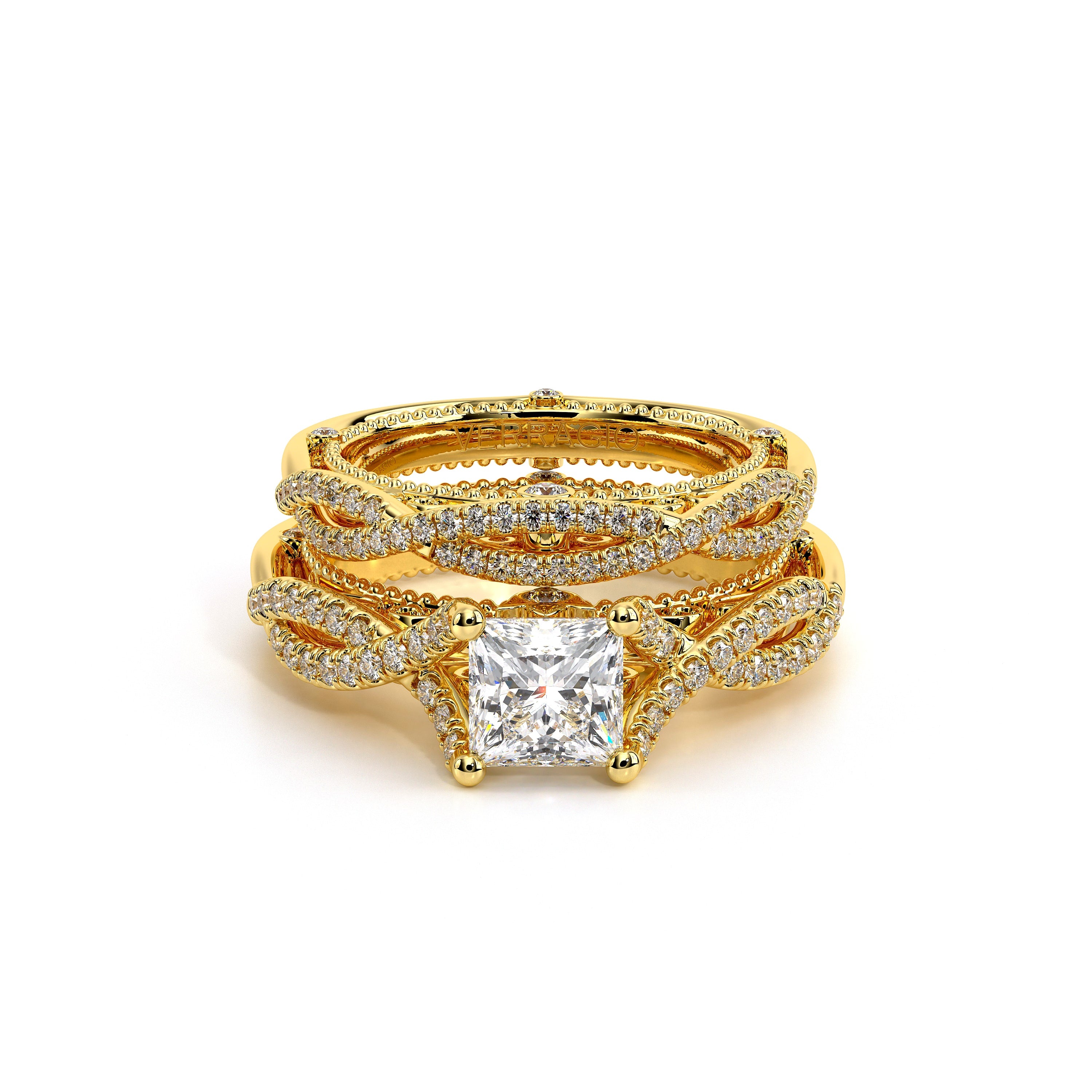Princess Pavé 18k Yellow Gold Engagement Ring - VEN-5003