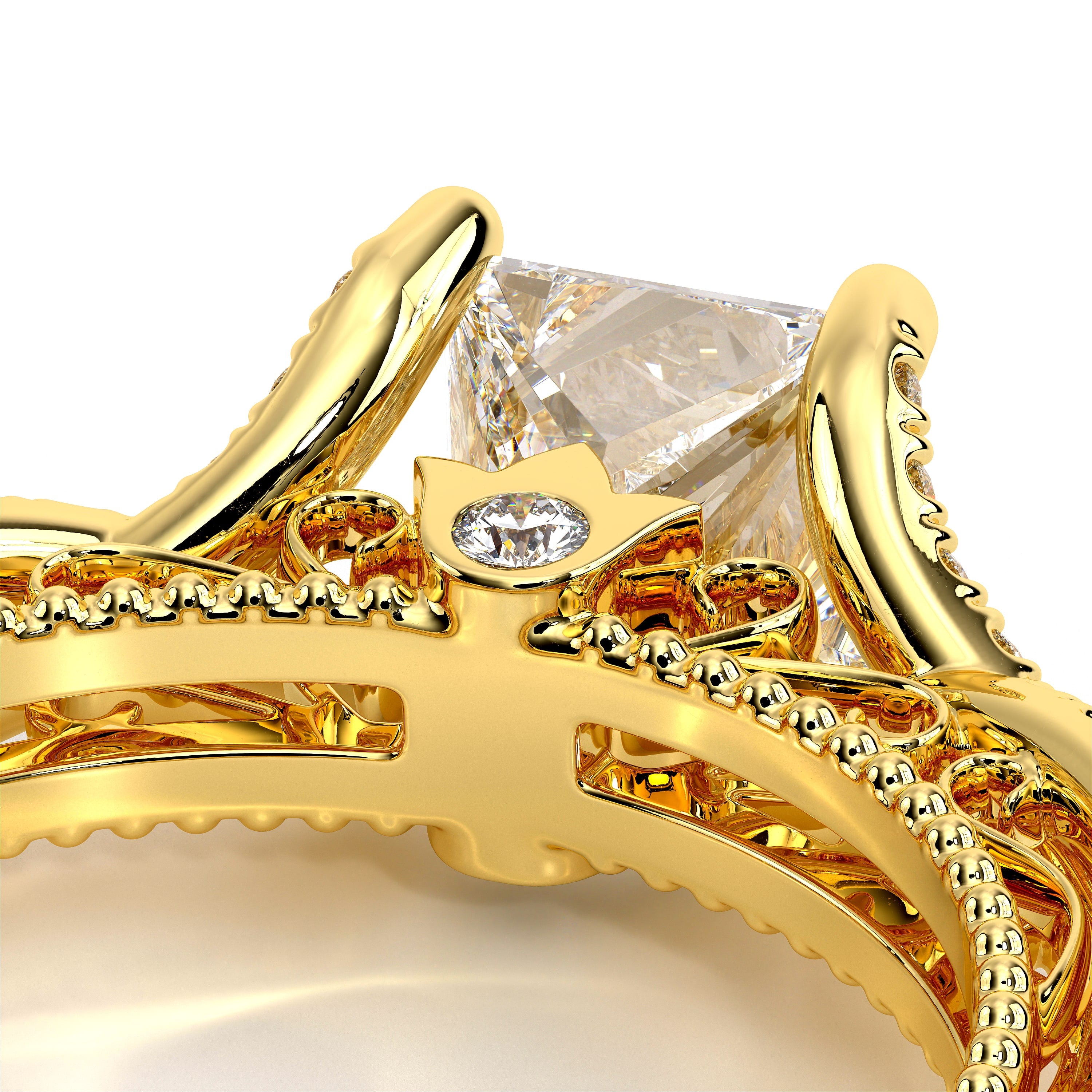 Princess Pavé 18k Yellow Gold Engagement Ring - VEN-5003