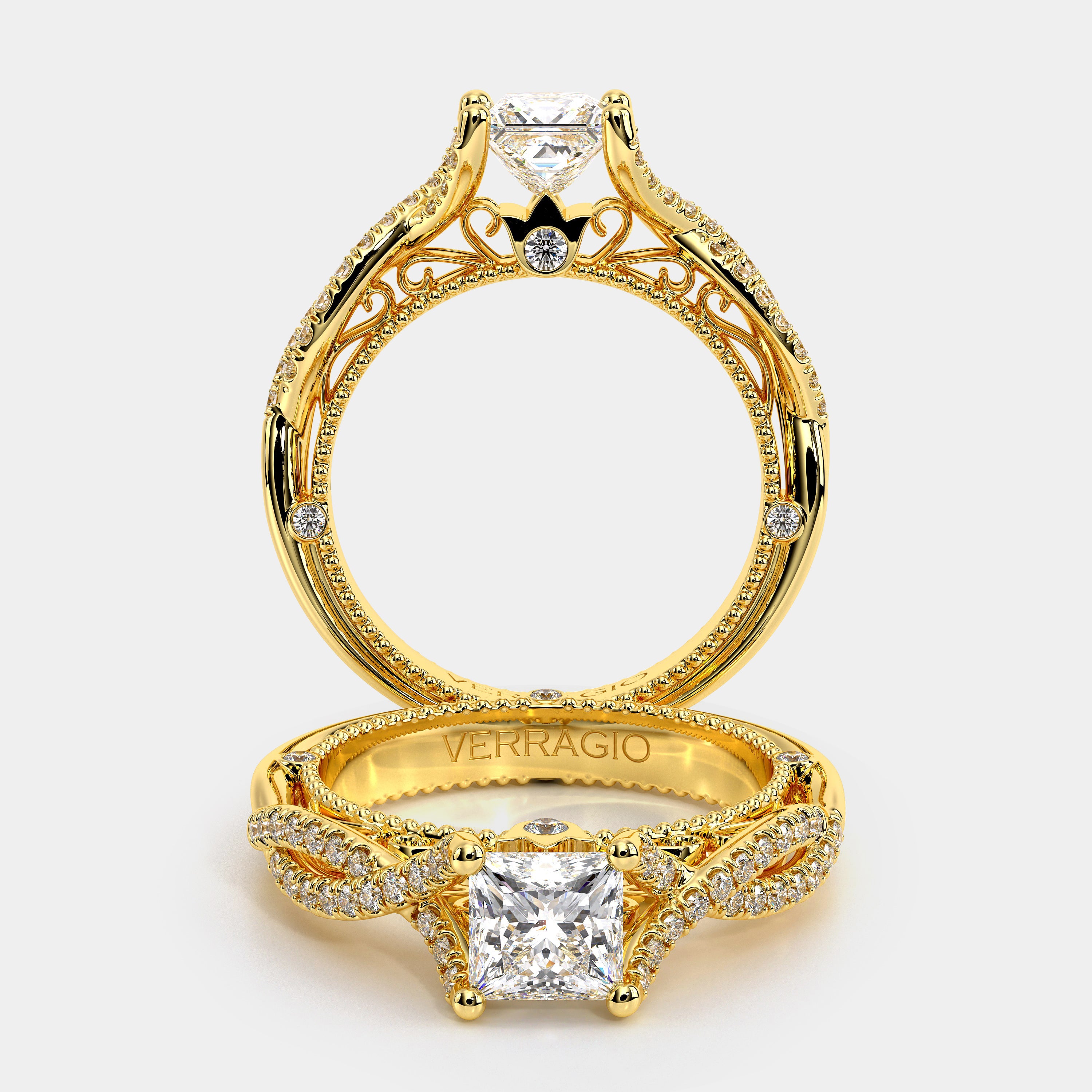 Princess Pavé 18k Yellow Gold Engagement Ring - VEN-5003