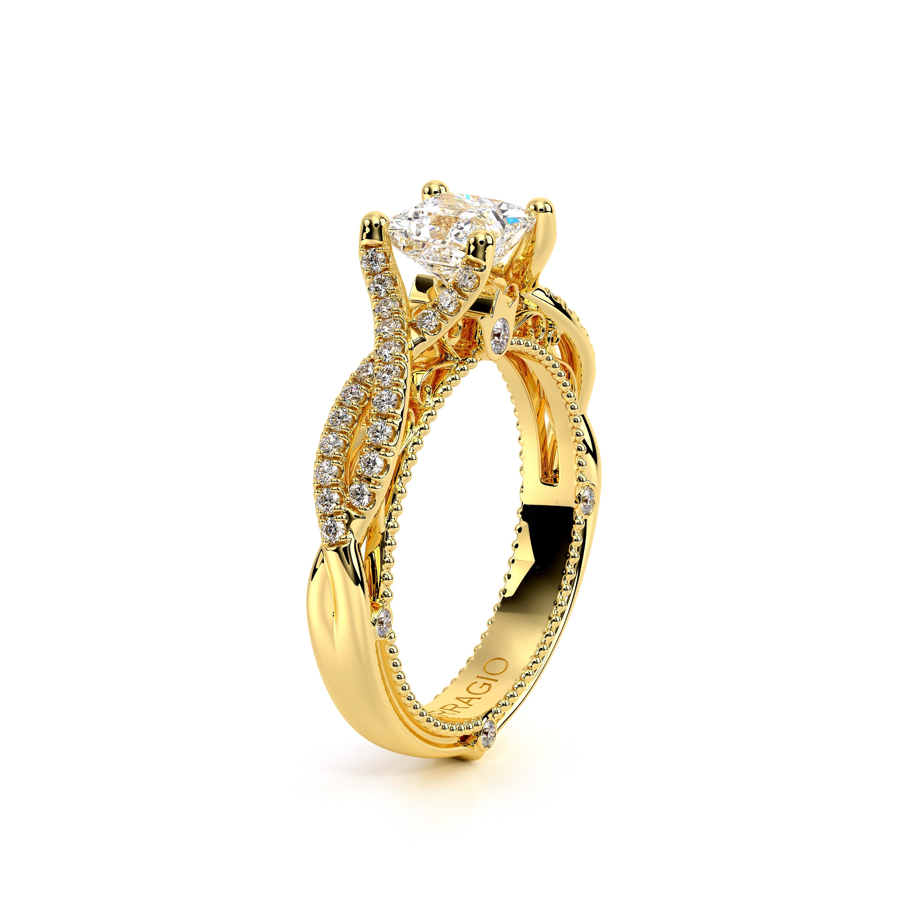 Princess Pavé 18k Yellow Gold Engagement Ring - VEN-5003
