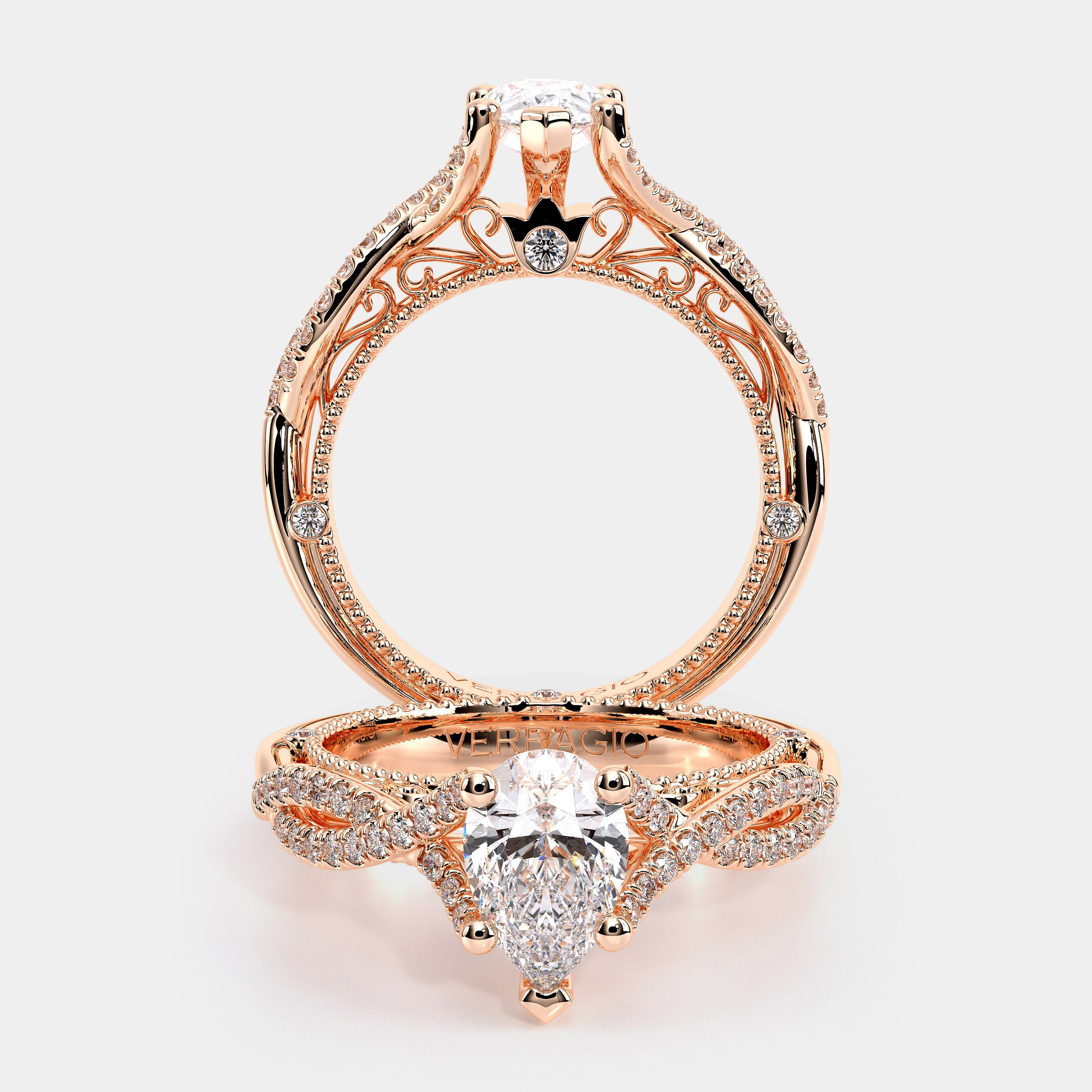 Pear Pavé 14k Rose Gold Engagement Ring - VEN-5003
