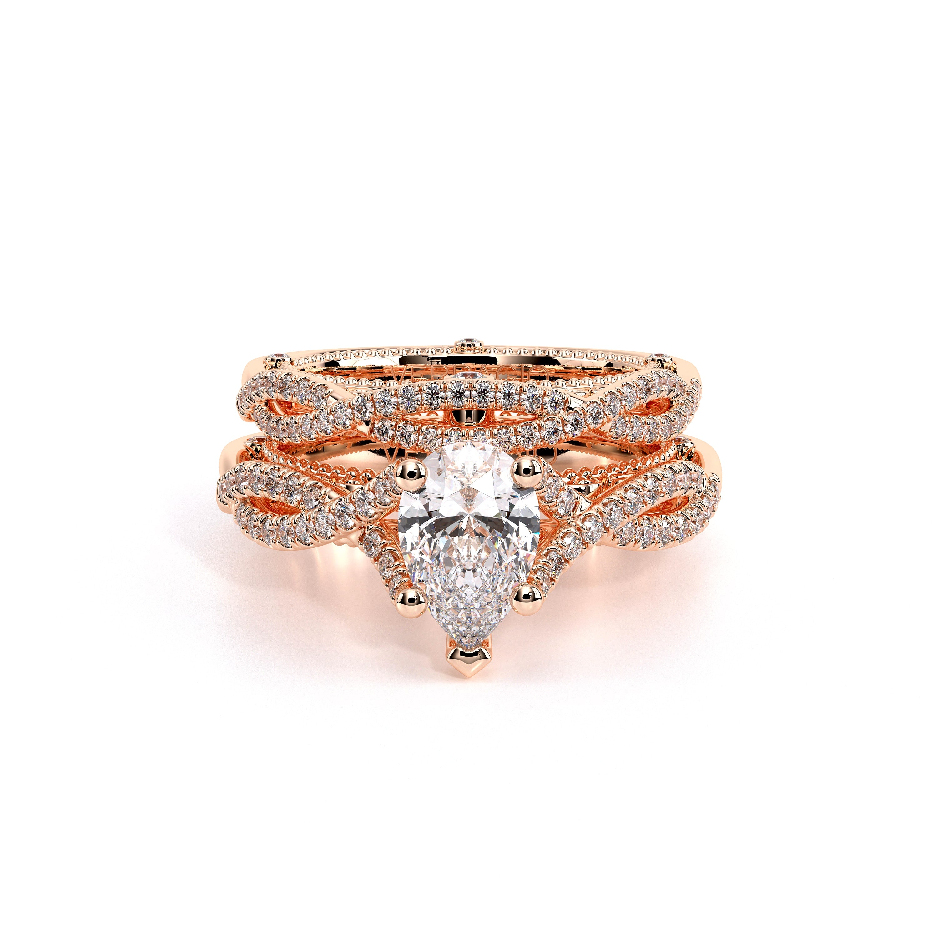 Pear Pavé 14k Rose Gold Engagement Ring - VEN-5003