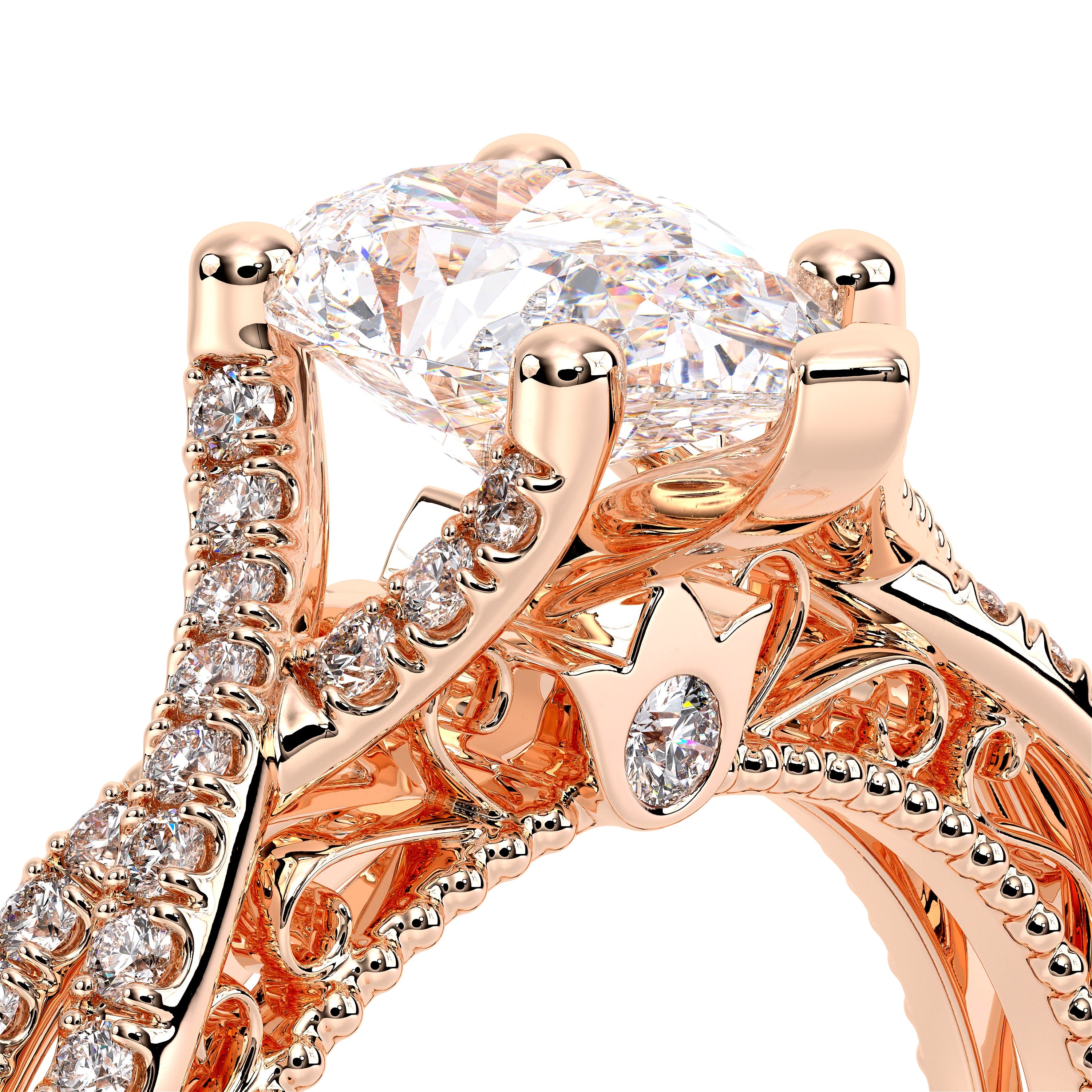 Pear Pavé 18k Rose Gold Engagement Ring - VEN-5003