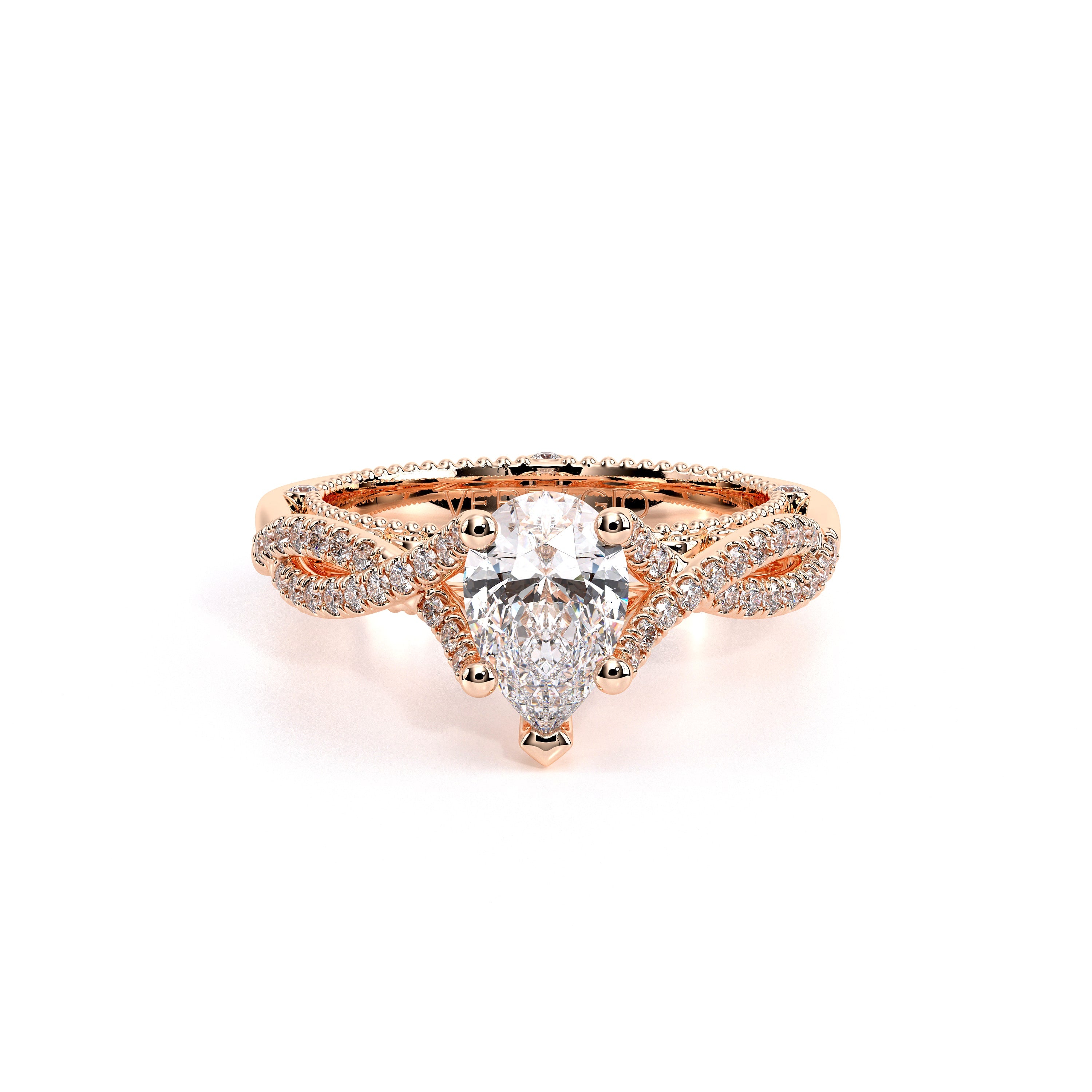 Pear Pavé 18k Rose Gold Engagement Ring - VEN-5003