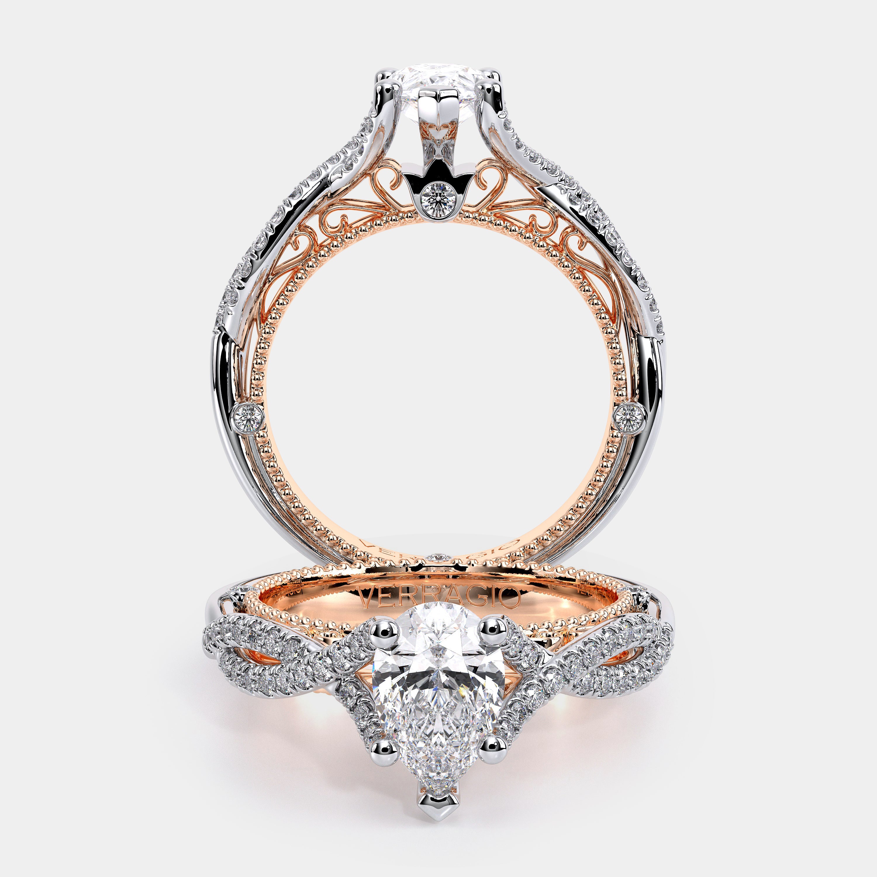 Pear Pavé 14k Rose and White Gold Engagement Ring - VEN-5003