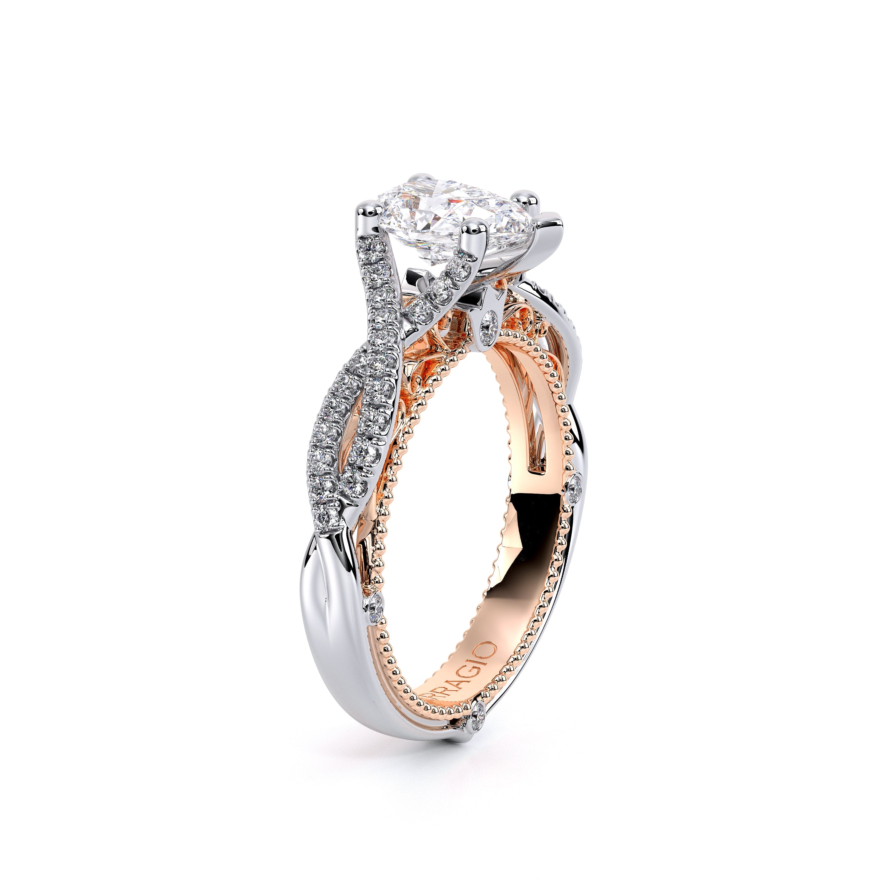 Pear Pavé 14k Rose and White Gold Engagement Ring - VEN-5003