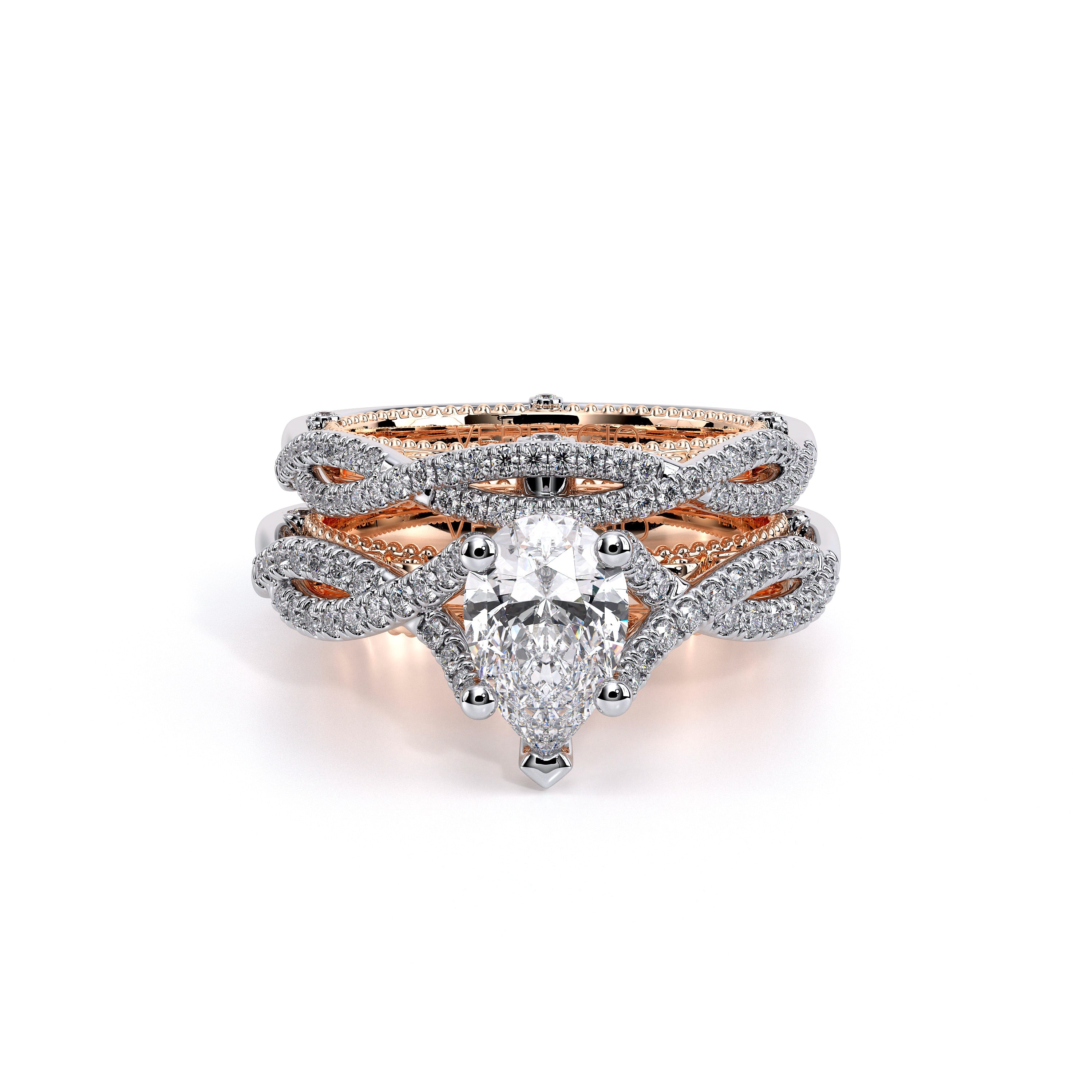 Pear Pavé 14k Rose and White Gold Engagement Ring - VEN-5003