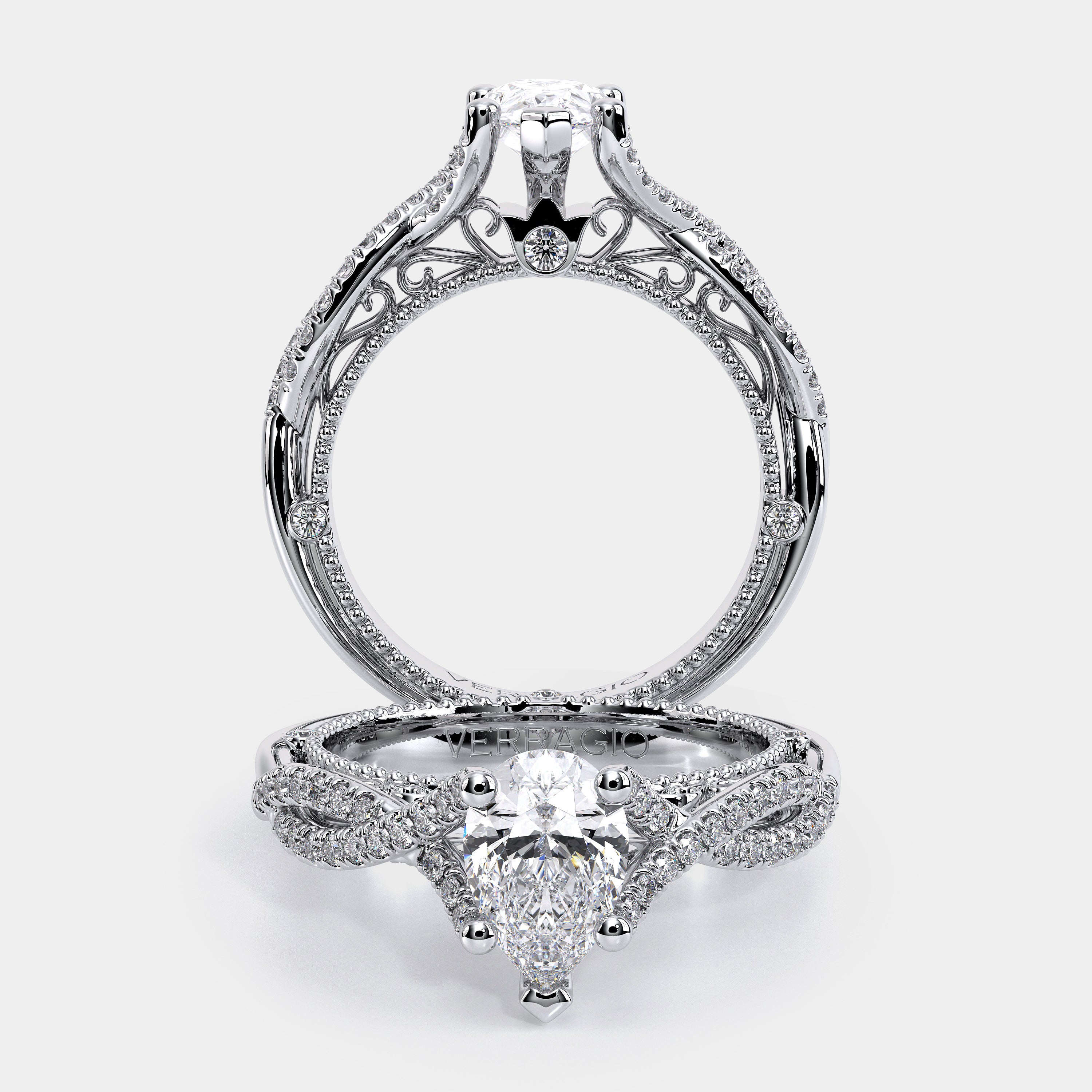 Pear Pavé 18k White Gold Engagement Ring - VEN-5003