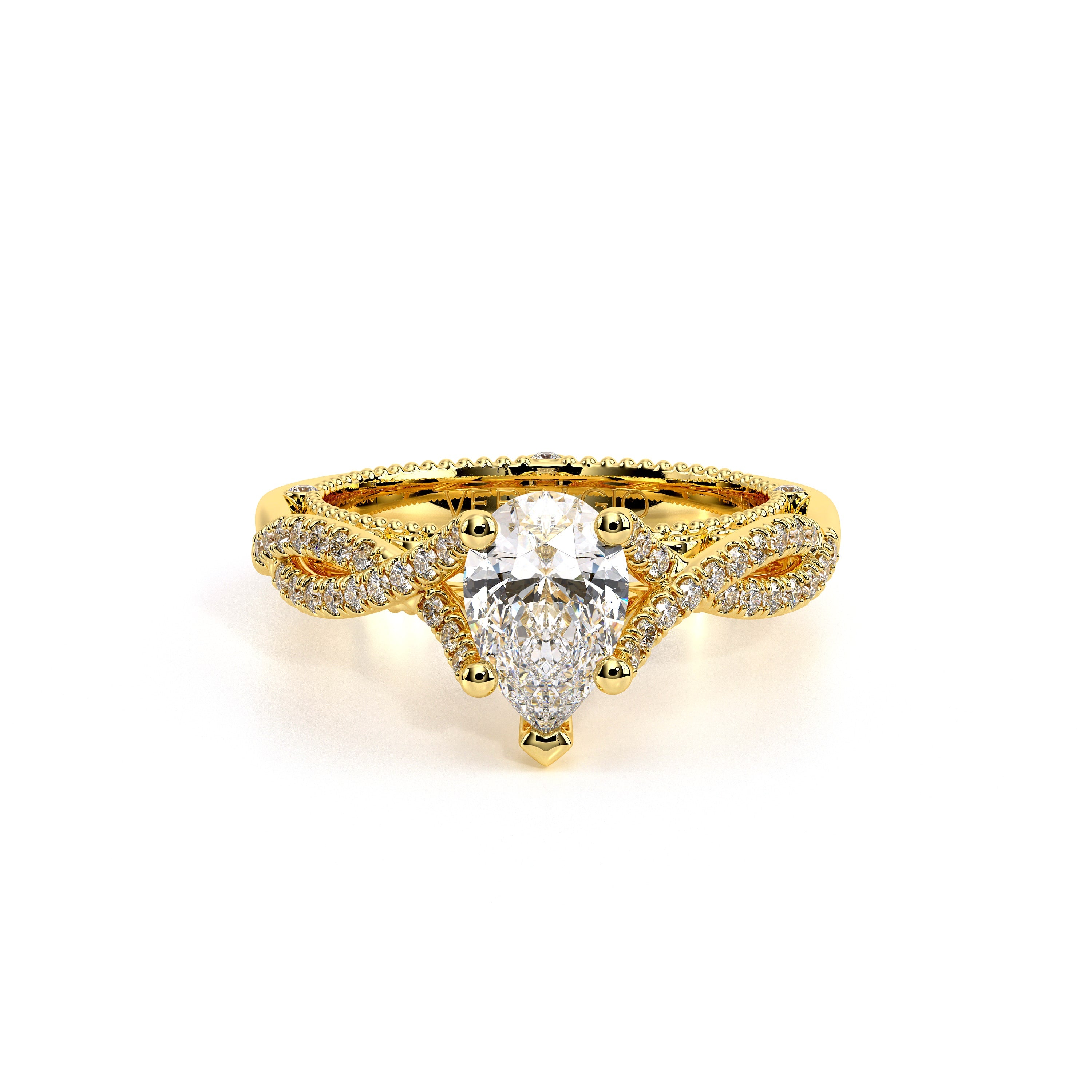 Pear Pavé 14k Yellow Gold Engagement Ring - VEN-5003
