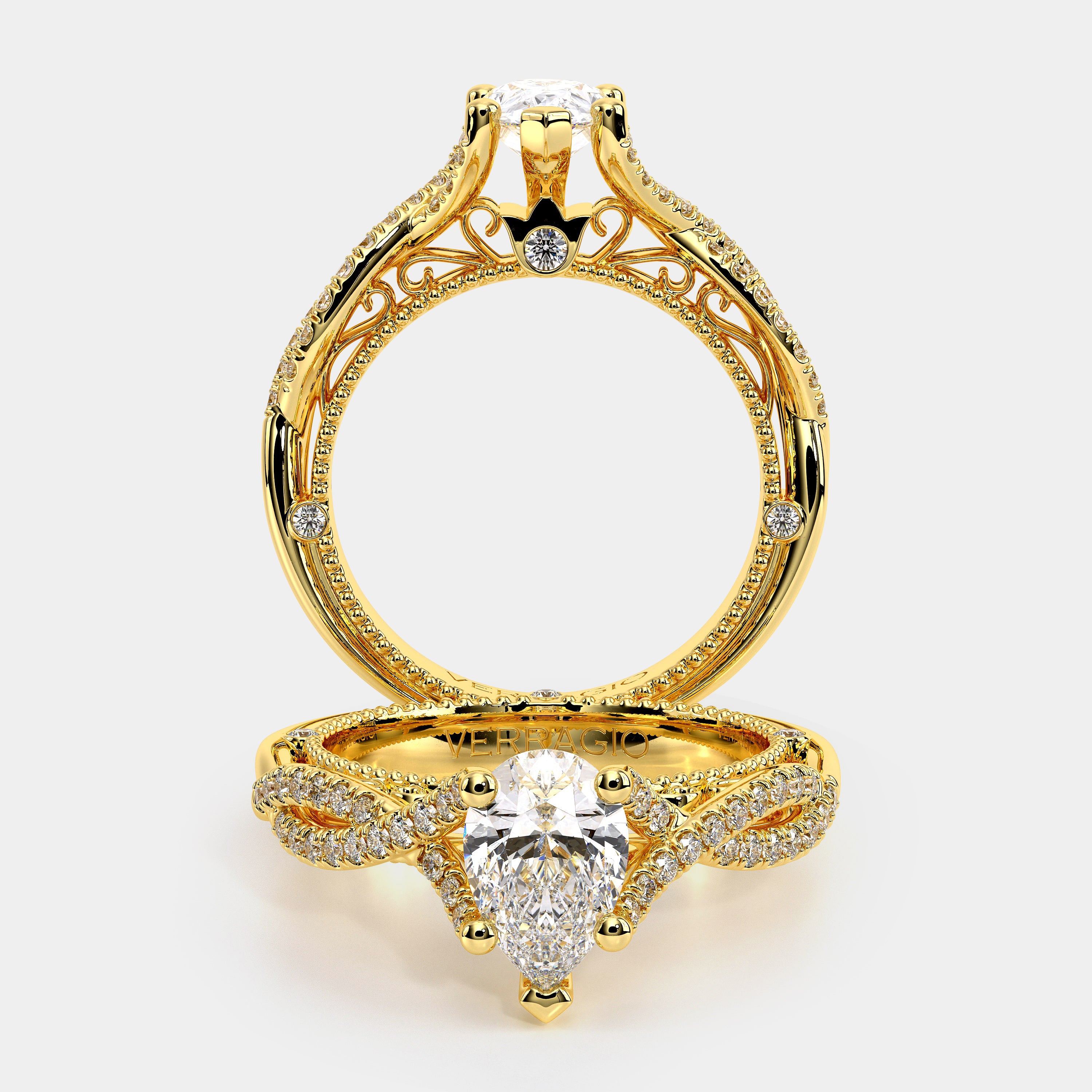 Pear Pavé 14k Yellow Gold Engagement Ring - VEN-5003