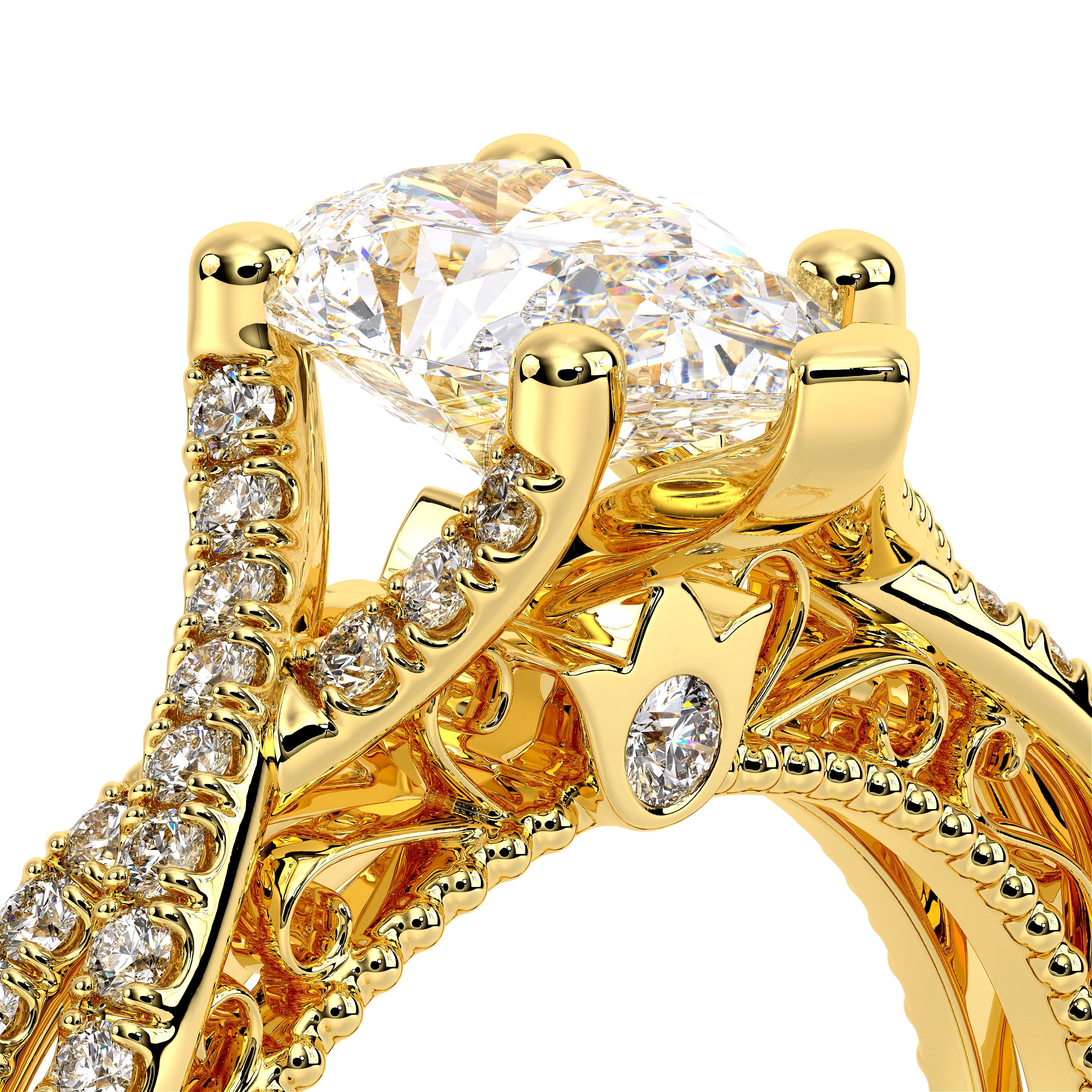 Pear Pavé 18k Yellow Gold Engagement Ring - VEN-5003