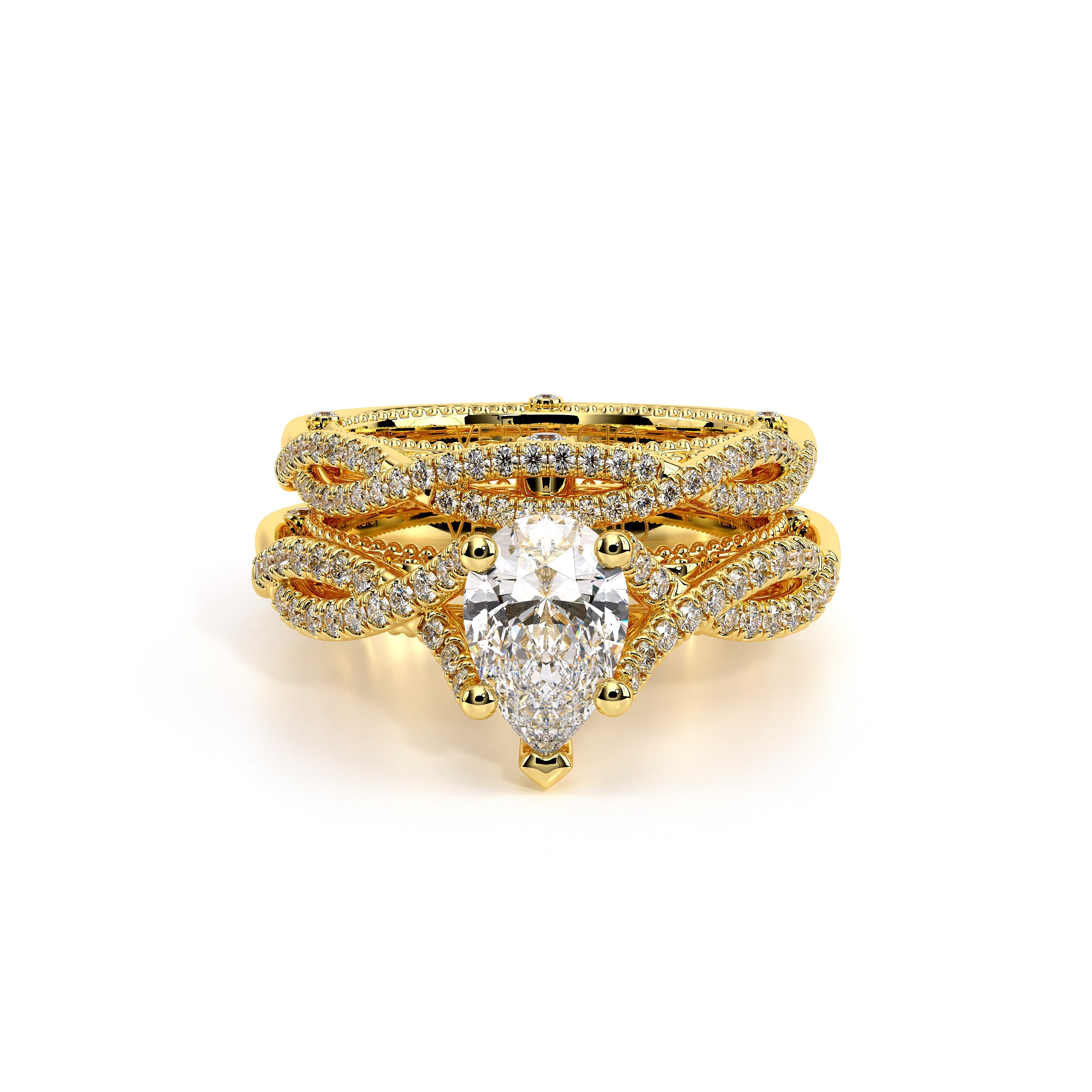 Pear Pavé 18k Yellow Gold Engagement Ring - VEN-5003