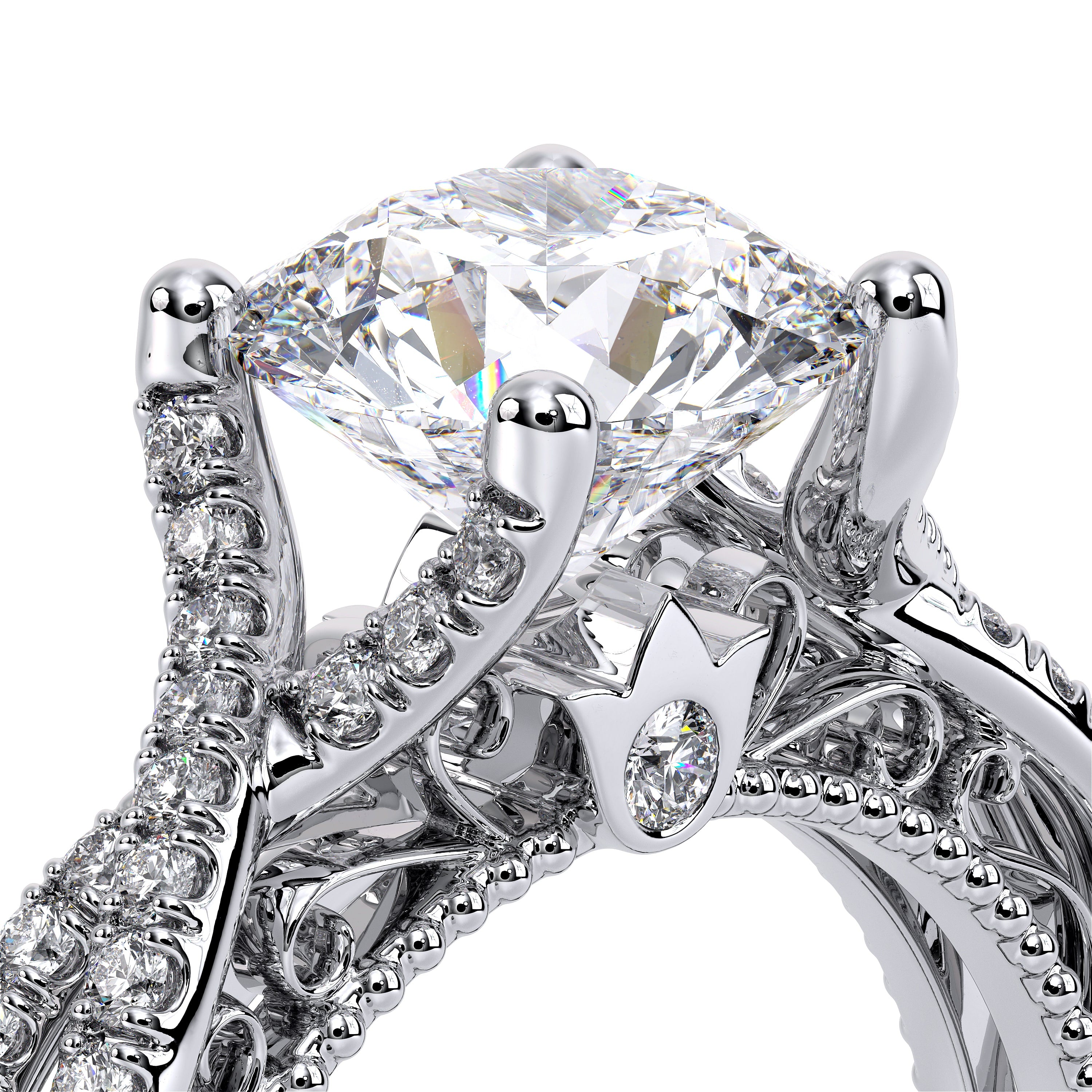 Round Pavé Platinum Engagement Ring - VEN-5003