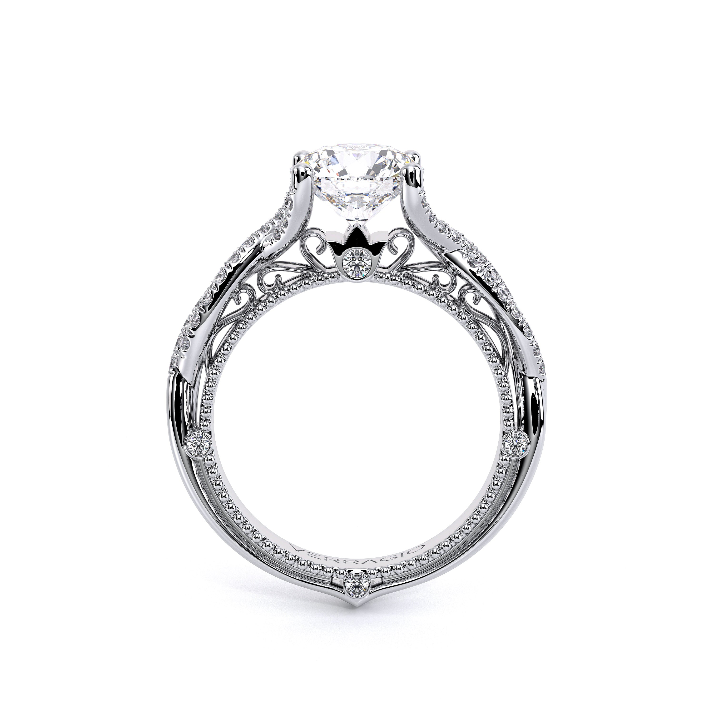 Round Pavé Platinum Engagement Ring - VEN-5003