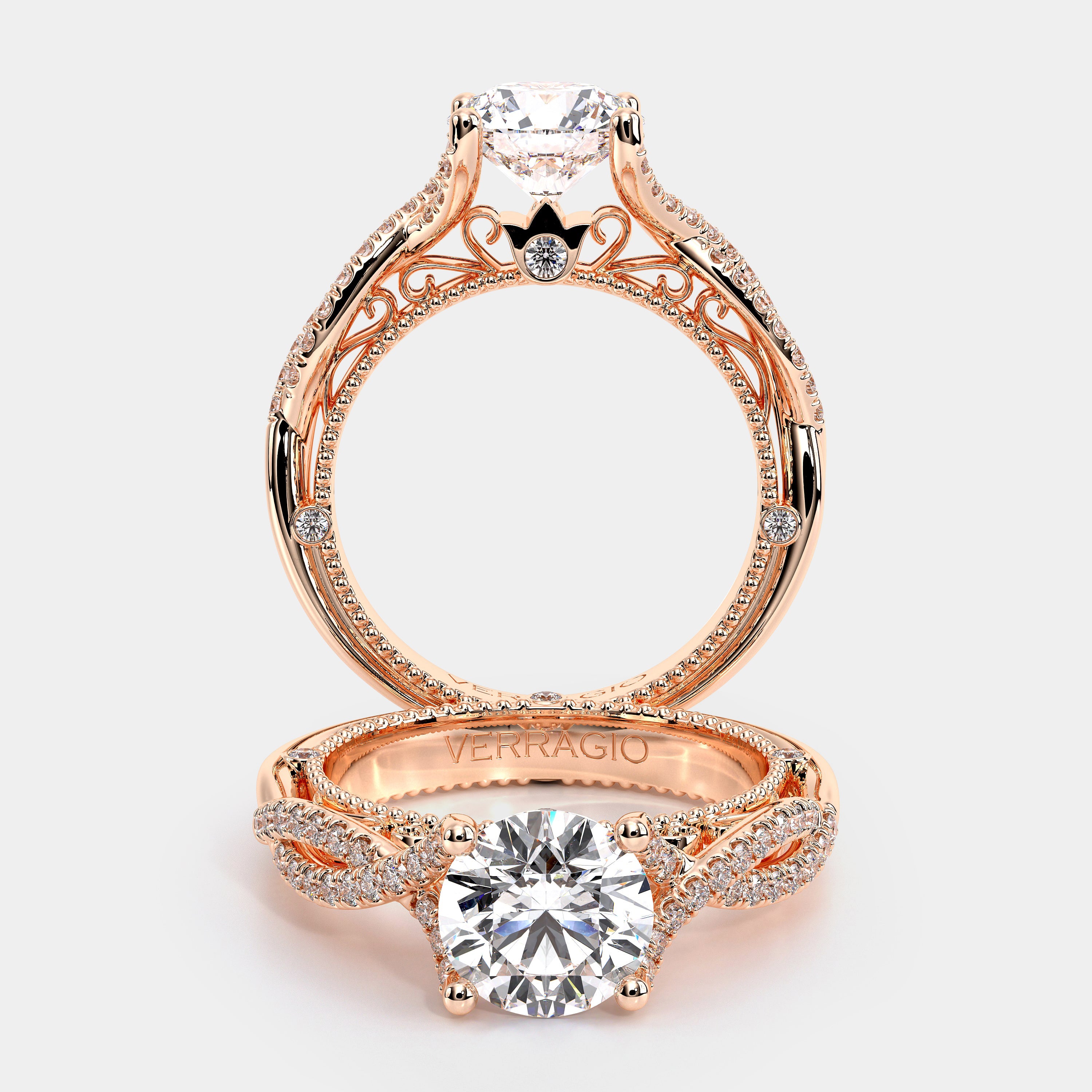 Round Pavé 18k Rose Gold Engagement Ring - VEN-5003