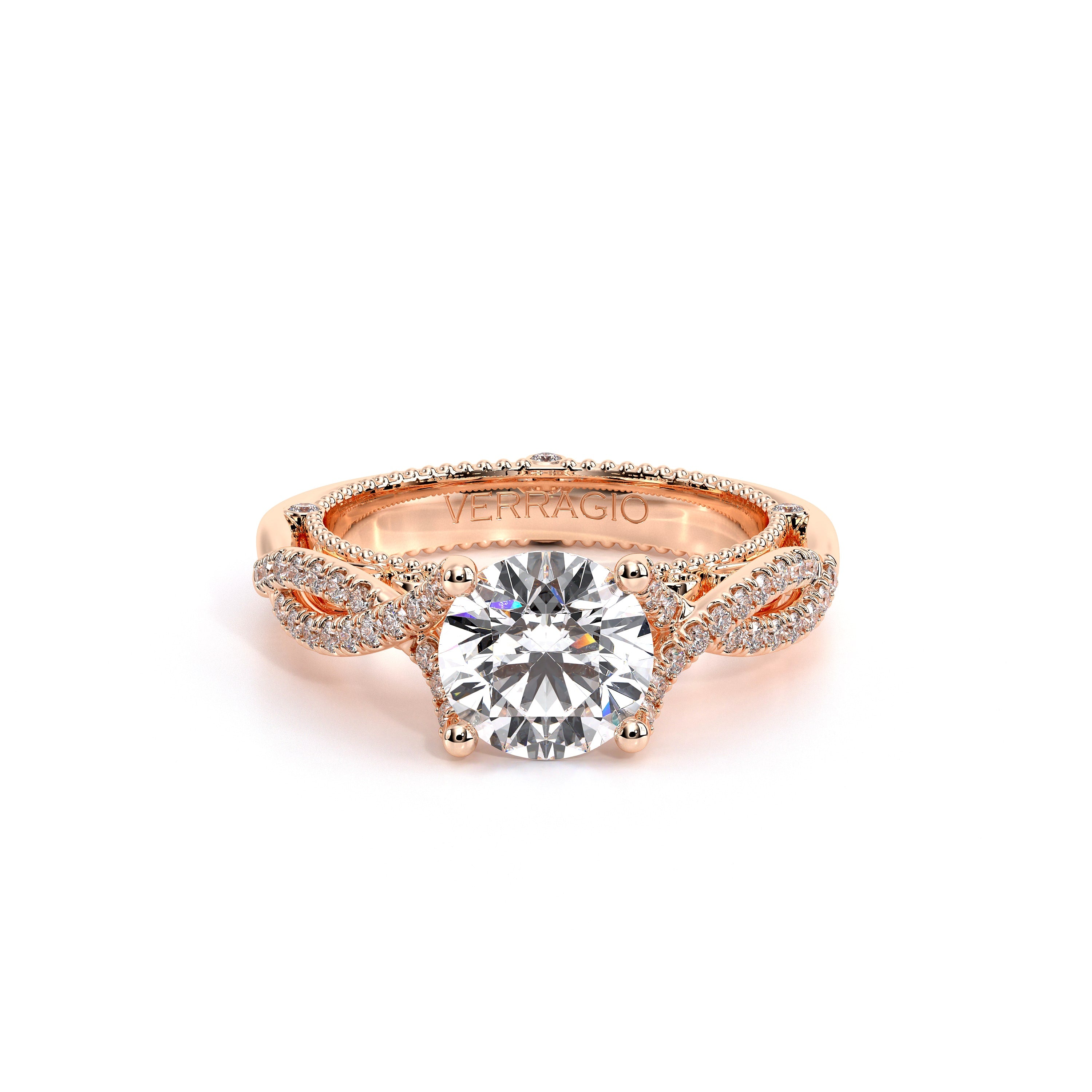 Round Pavé 18k Rose Gold Engagement Ring - VEN-5003