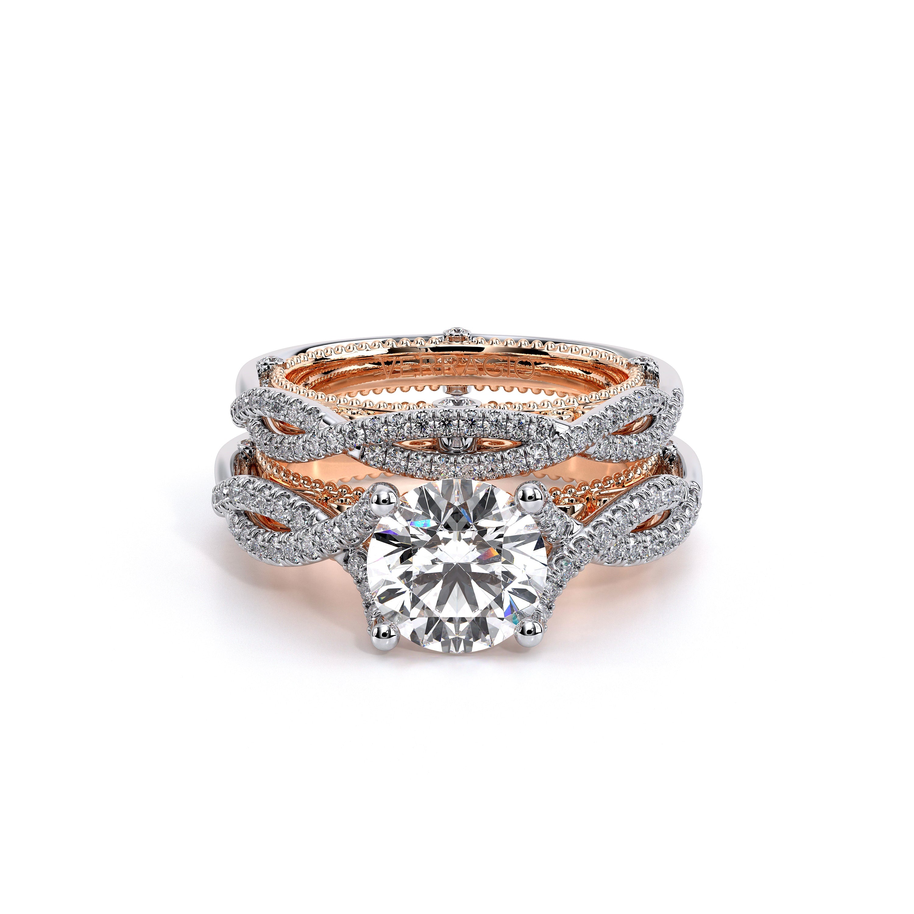 Round Pavé 14k Rose and White Gold Engagement Ring - VEN-5003