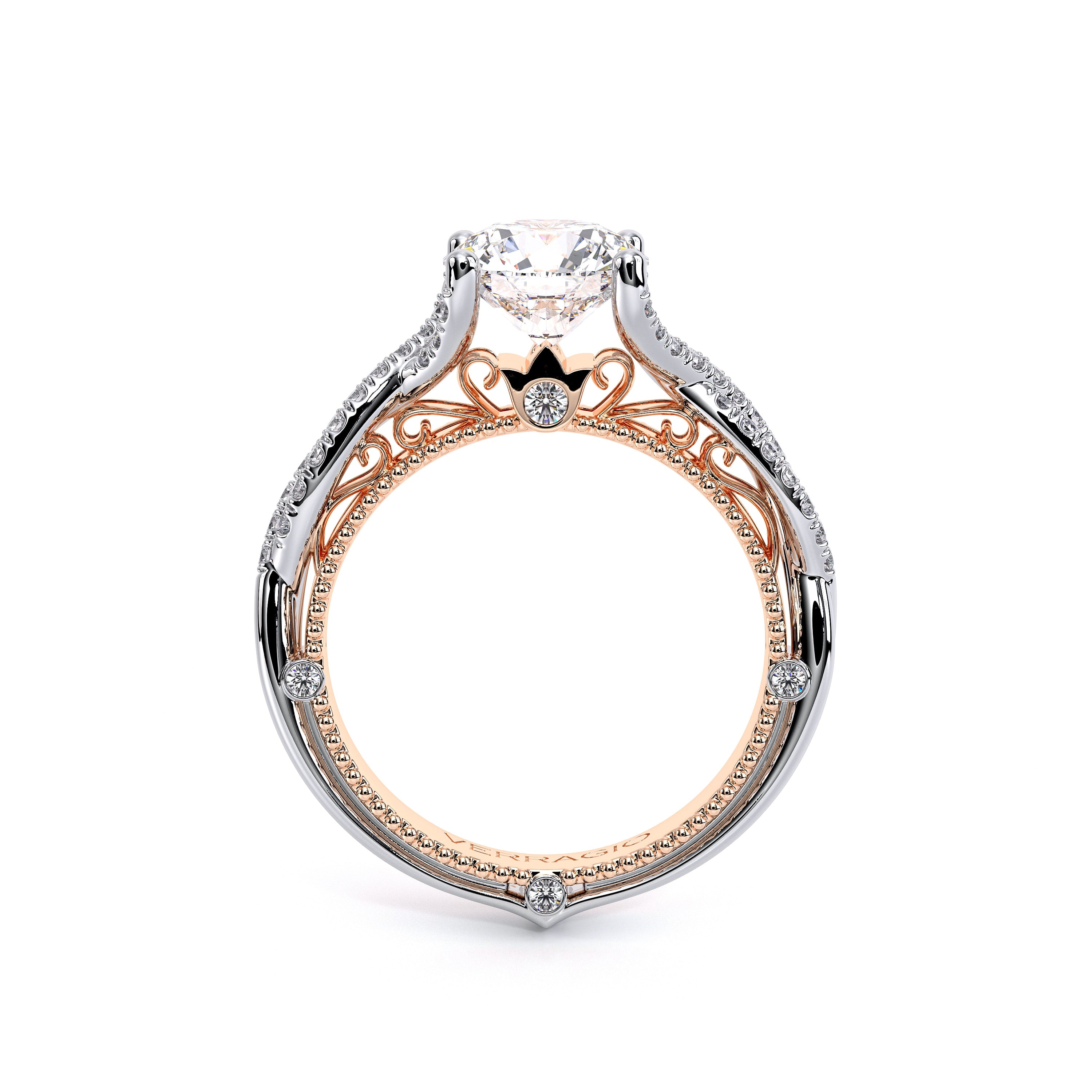 Round Pavé 14k Rose and White Gold Engagement Ring - VEN-5003