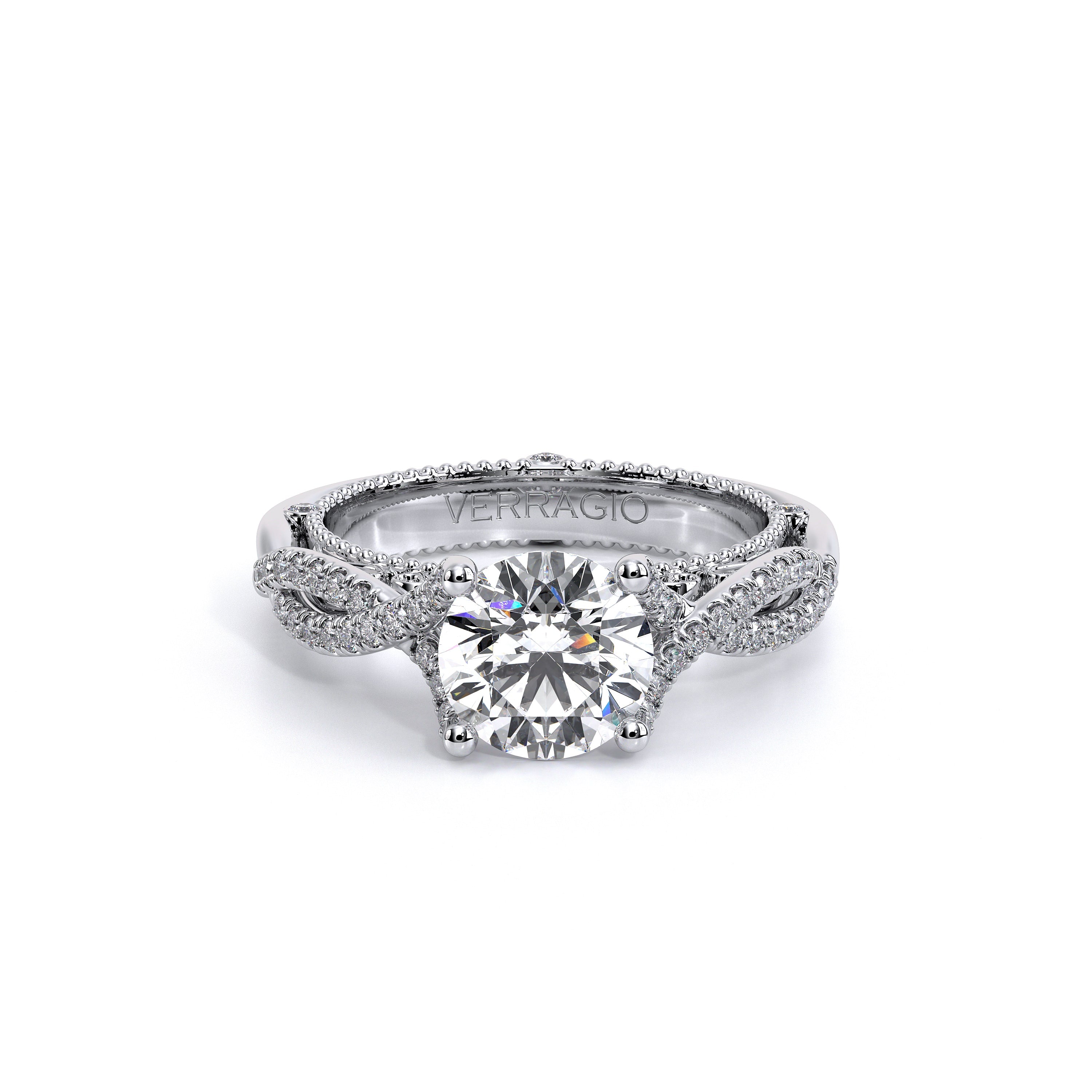 Round Pavé 14k White Gold Engagement Ring - VEN-5003