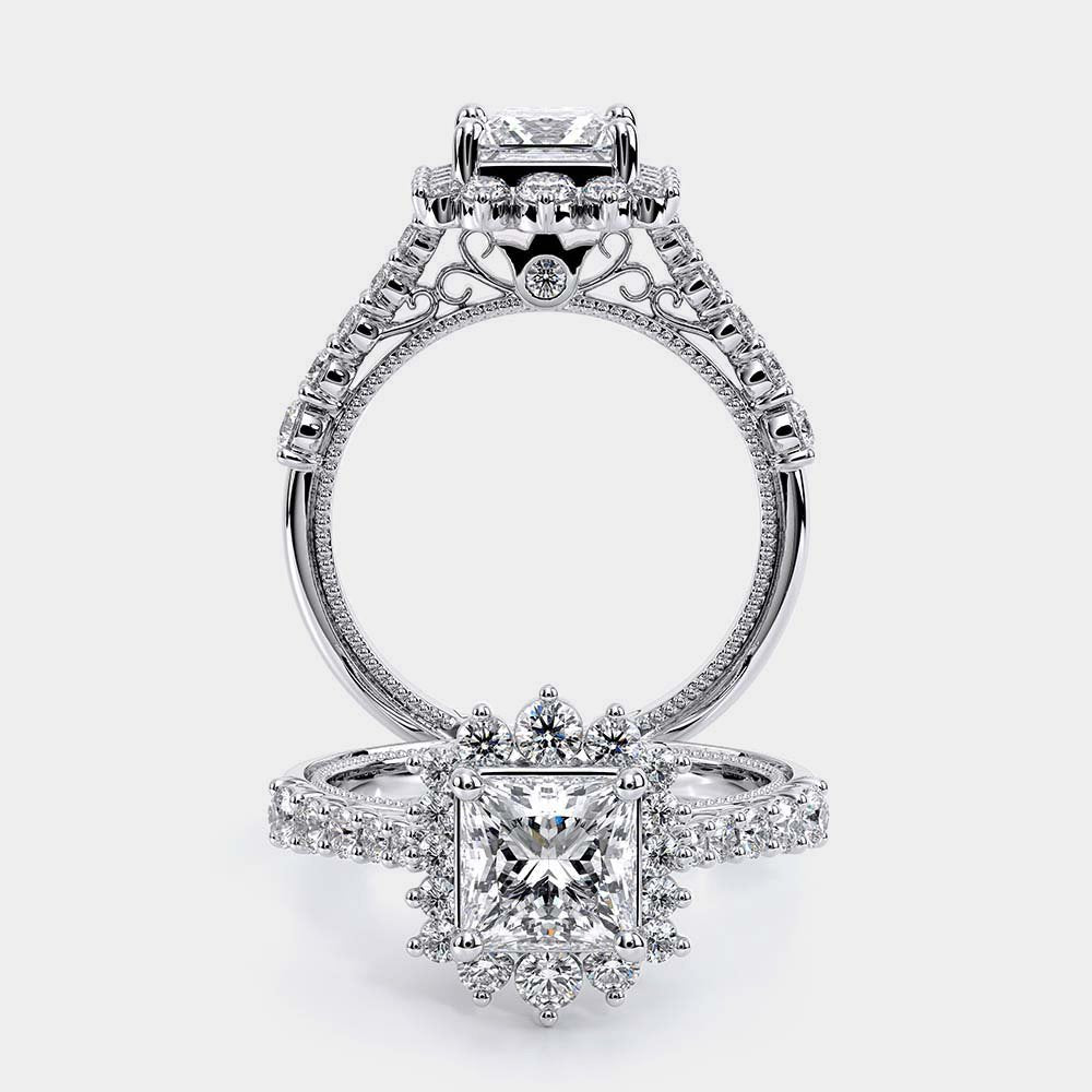 Princess Halo 18k White Gold Engagement Ring - VEN-5084
