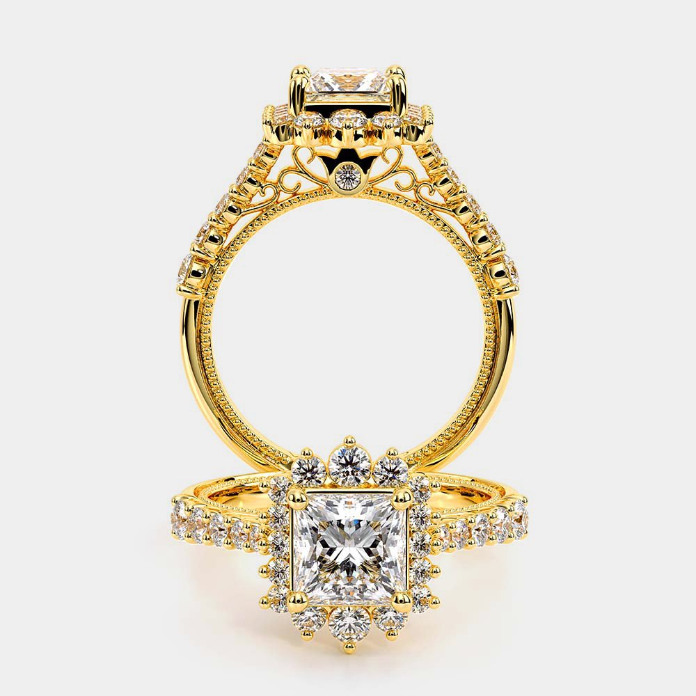 Princess Halo 18k Yellow Gold Engagement Ring - VEN-5084