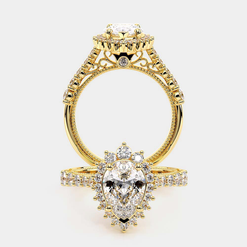 Pear Halo 18k Yellow Gold Engagement Ring - VEN-5084