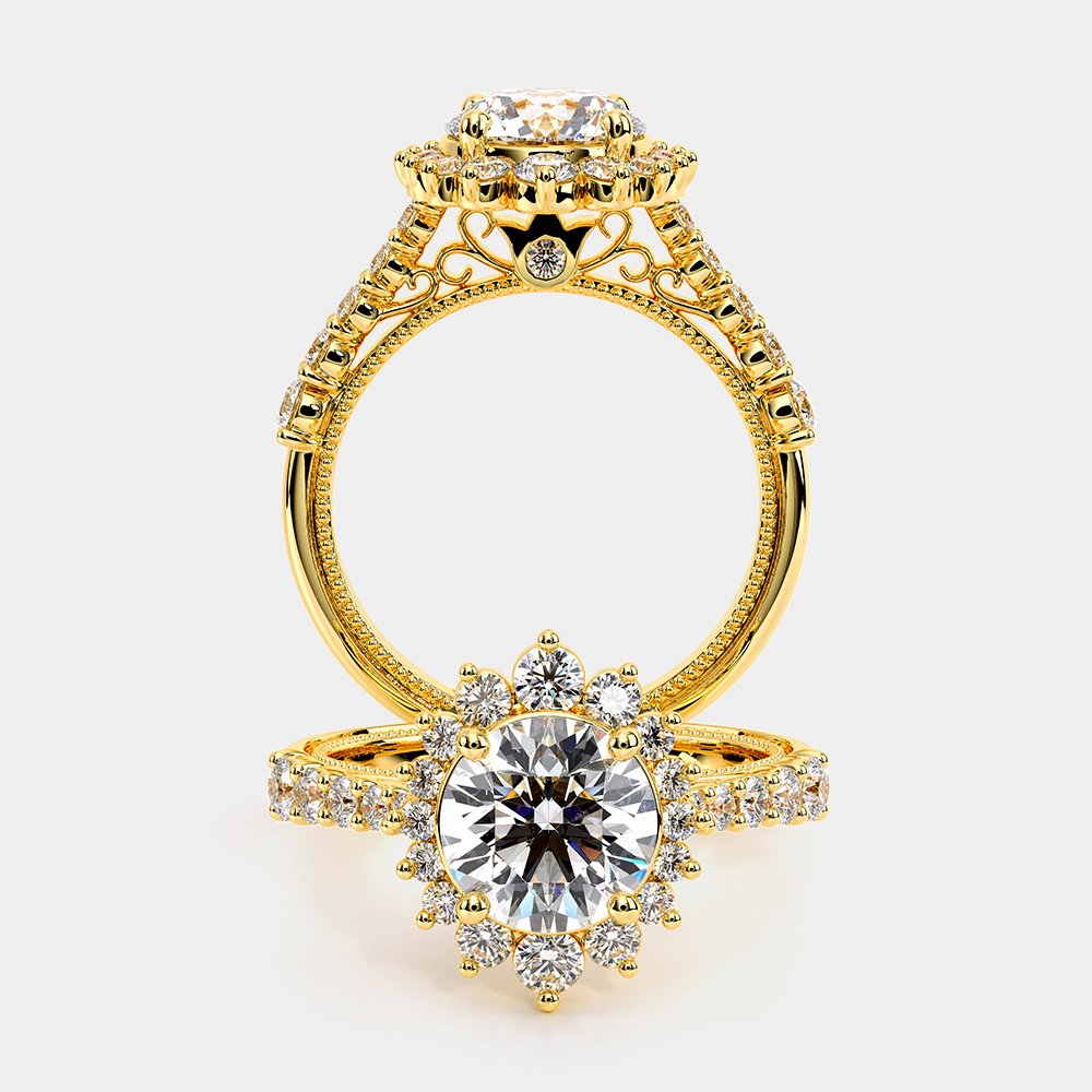 Round Halo 14k Yellow Gold Engagement Ring - VEN-5084