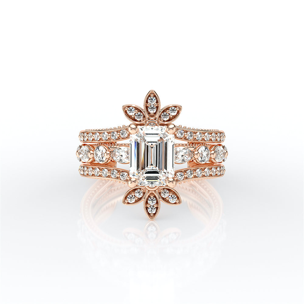 Emerald Side Stone 14k Rose Gold Engagement Ring - VNG-2202