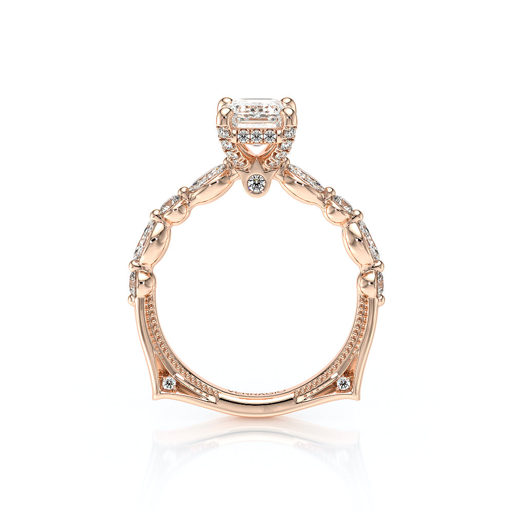 Emerald Side Stone 18k Rose Gold Engagement Ring - VNG-2202