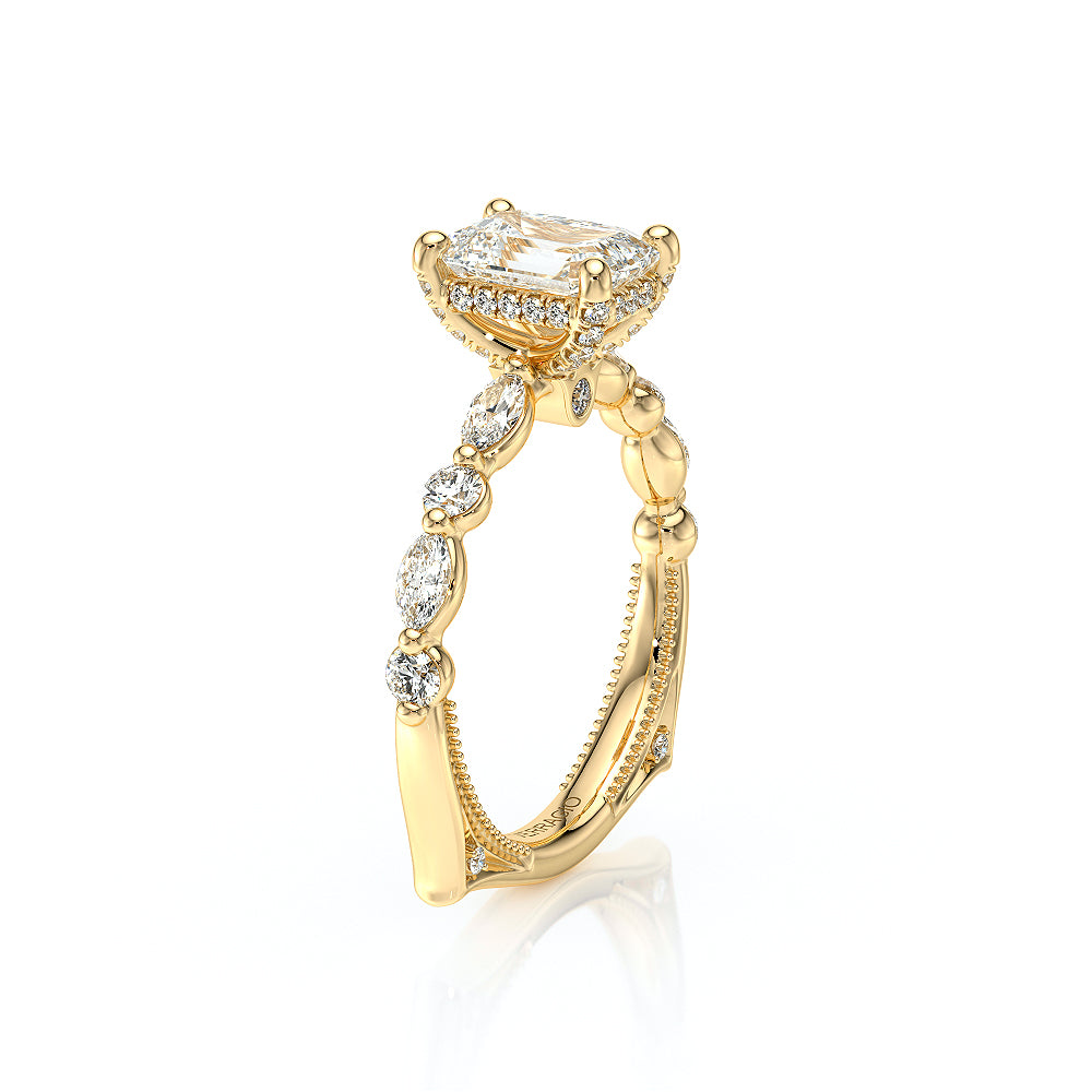 Emerald Side Stone 14k Yellow Gold Engagement Ring - VNG-2202