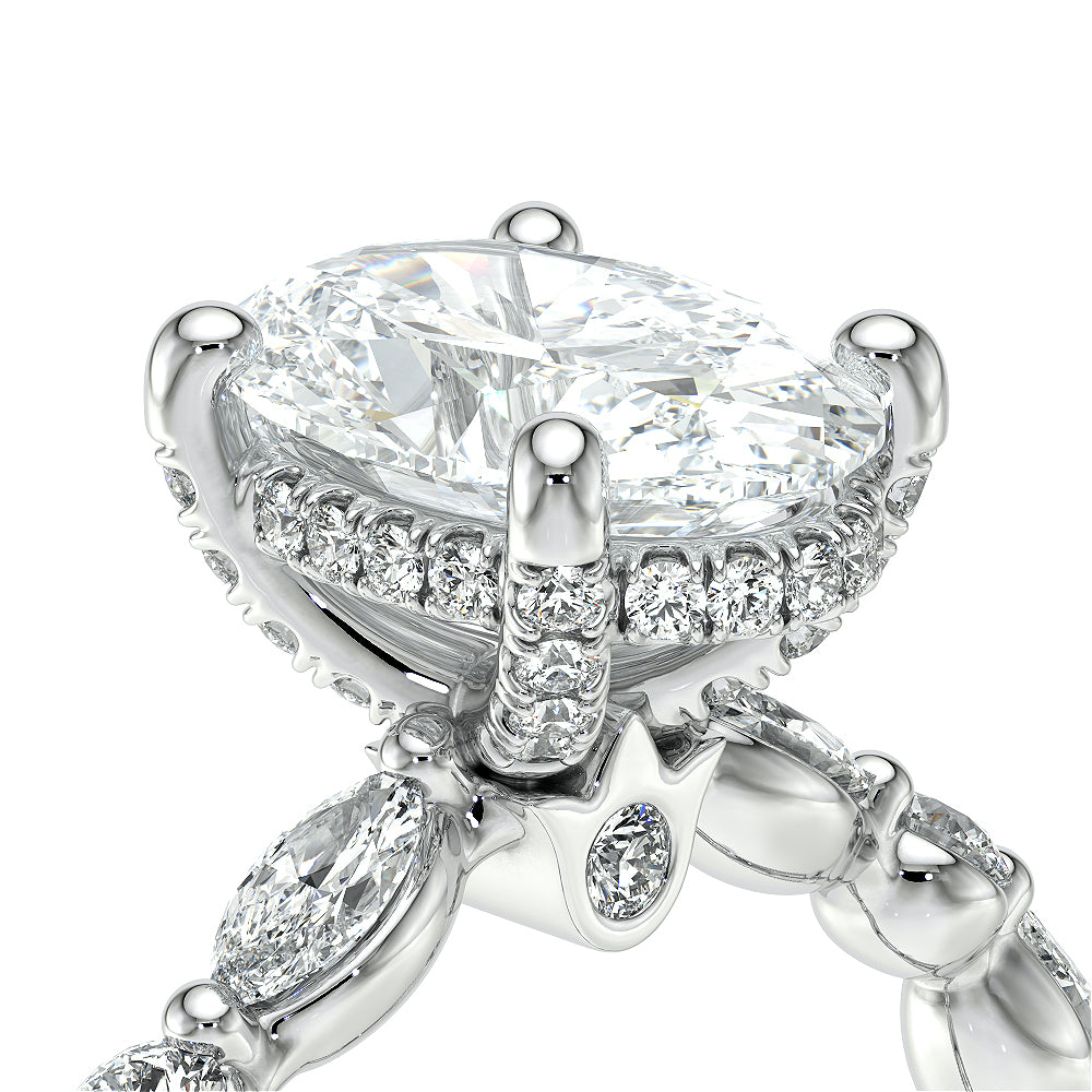 Oval Side Stone Platinum Engagement Ring - VNG-2202